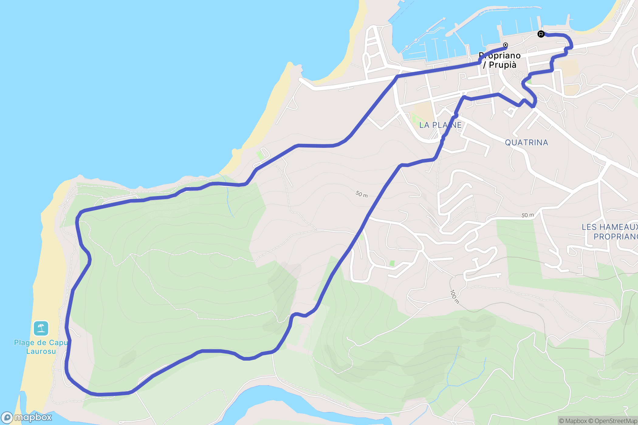 Propriano : carte du parcours de randonnée - France
