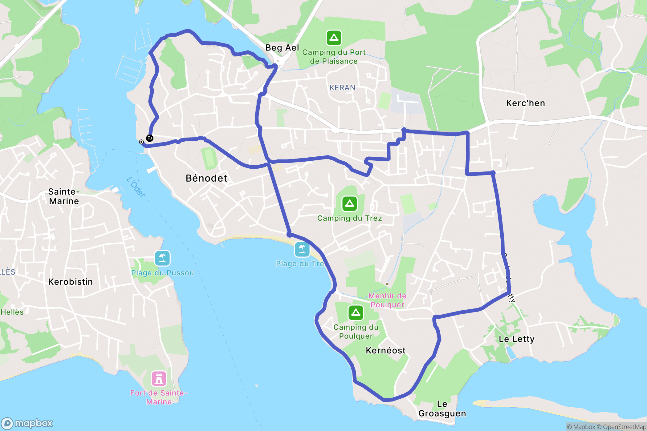 Bénodet : carte du parcours de randonnée - France