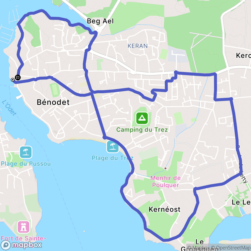 Bénodet : carte du parcours de randonnée - France