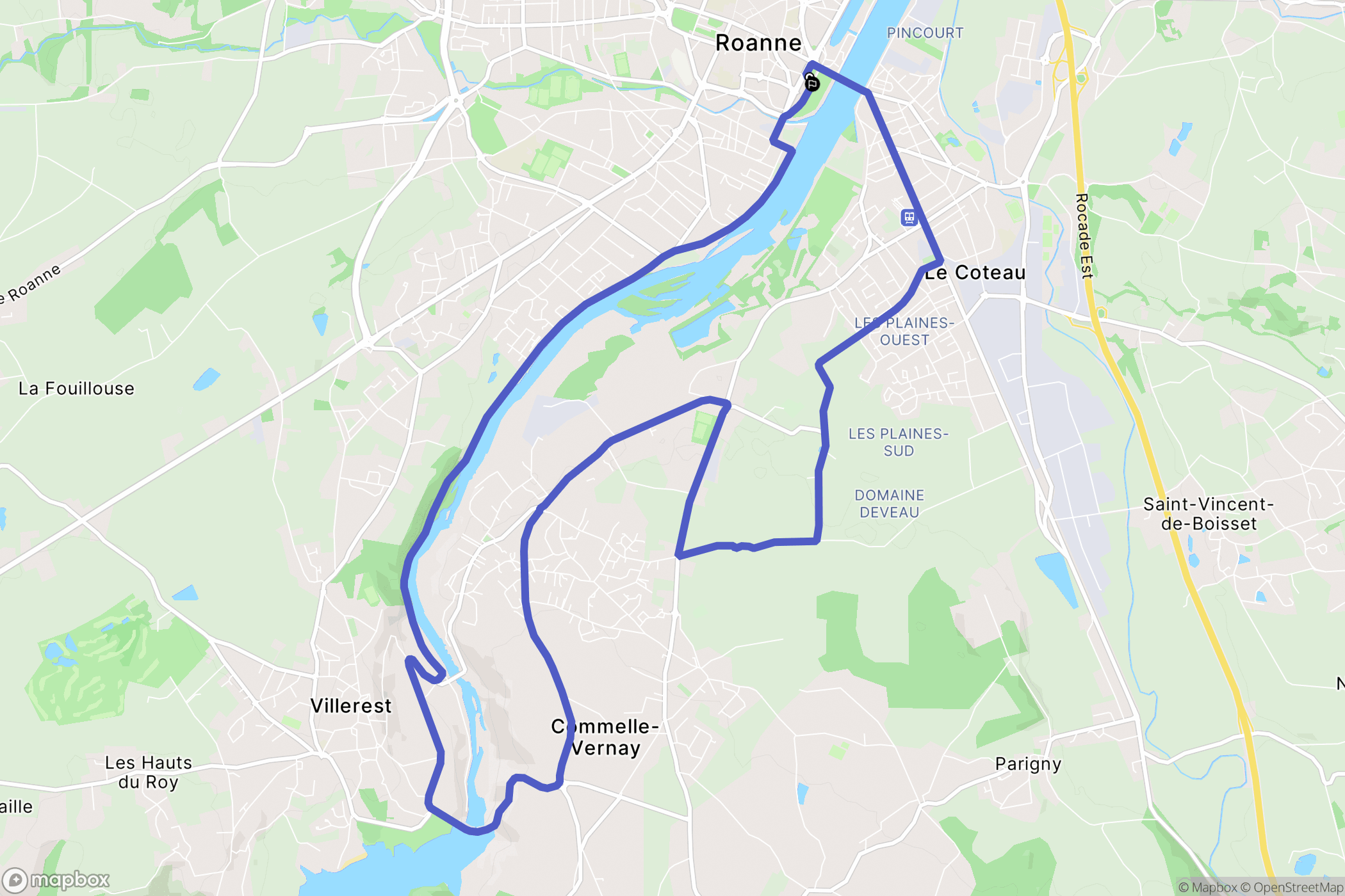 Roanne : carte du parcours de randonnée - France