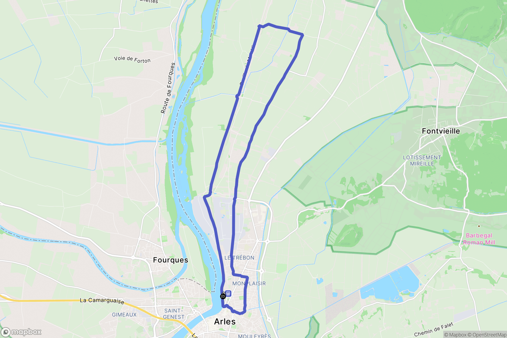 Arles : carte du parcours de randonnée - France