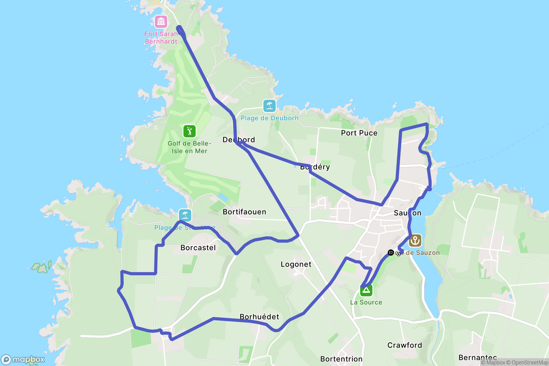 Sauzon : carte du parcours de randonnée - France
