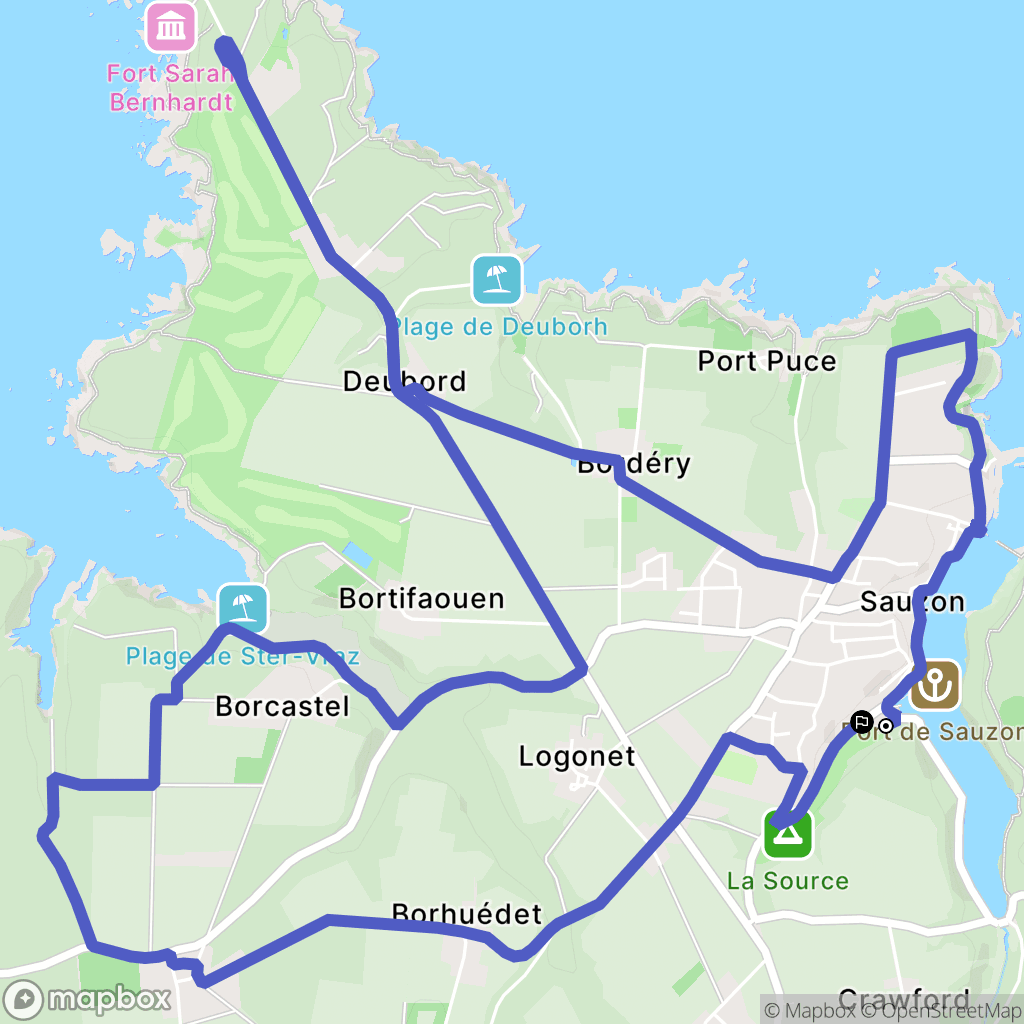 Sauzon : carte du parcours de randonnée - France