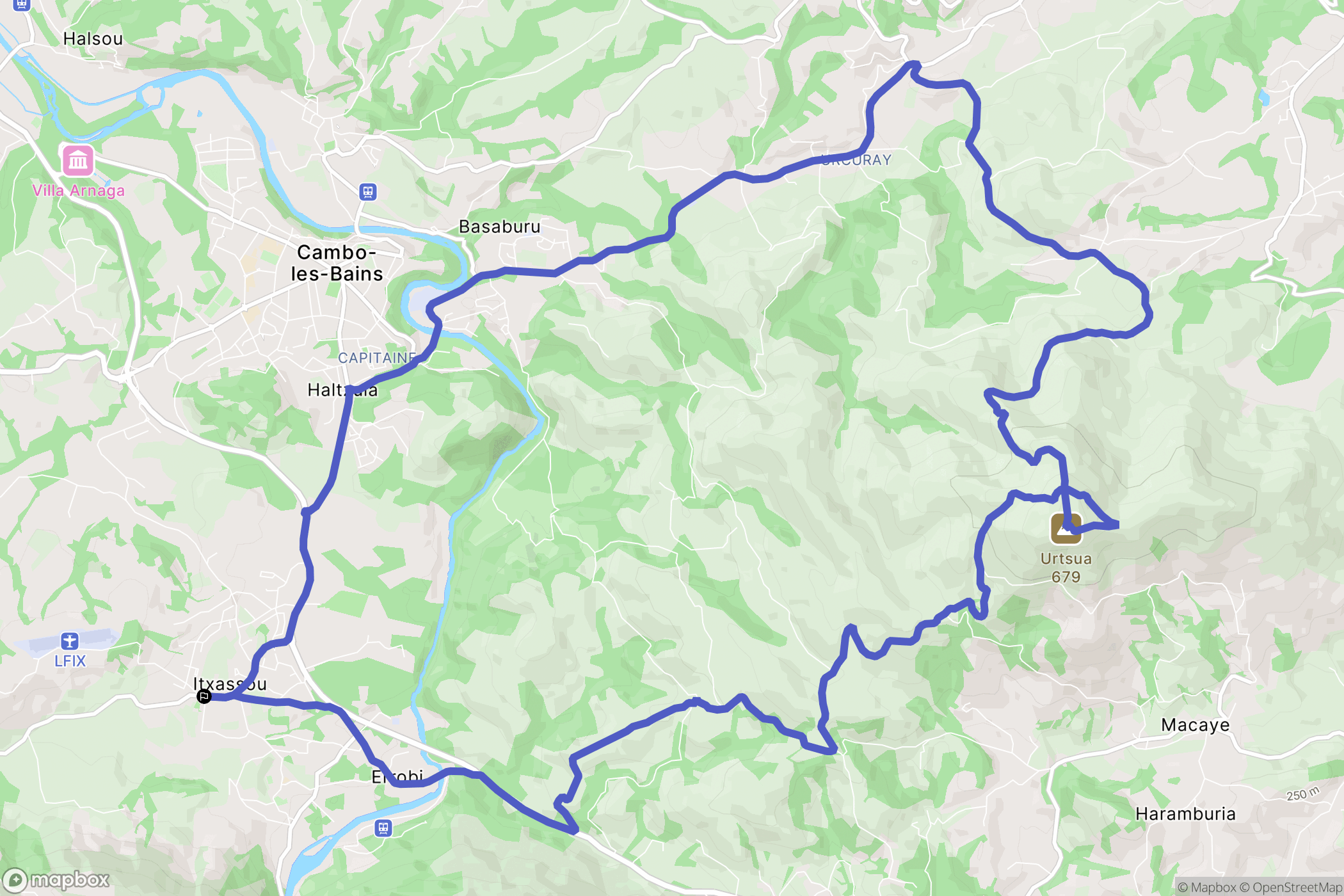 Itxassou : carte du parcours de randonnée - France
