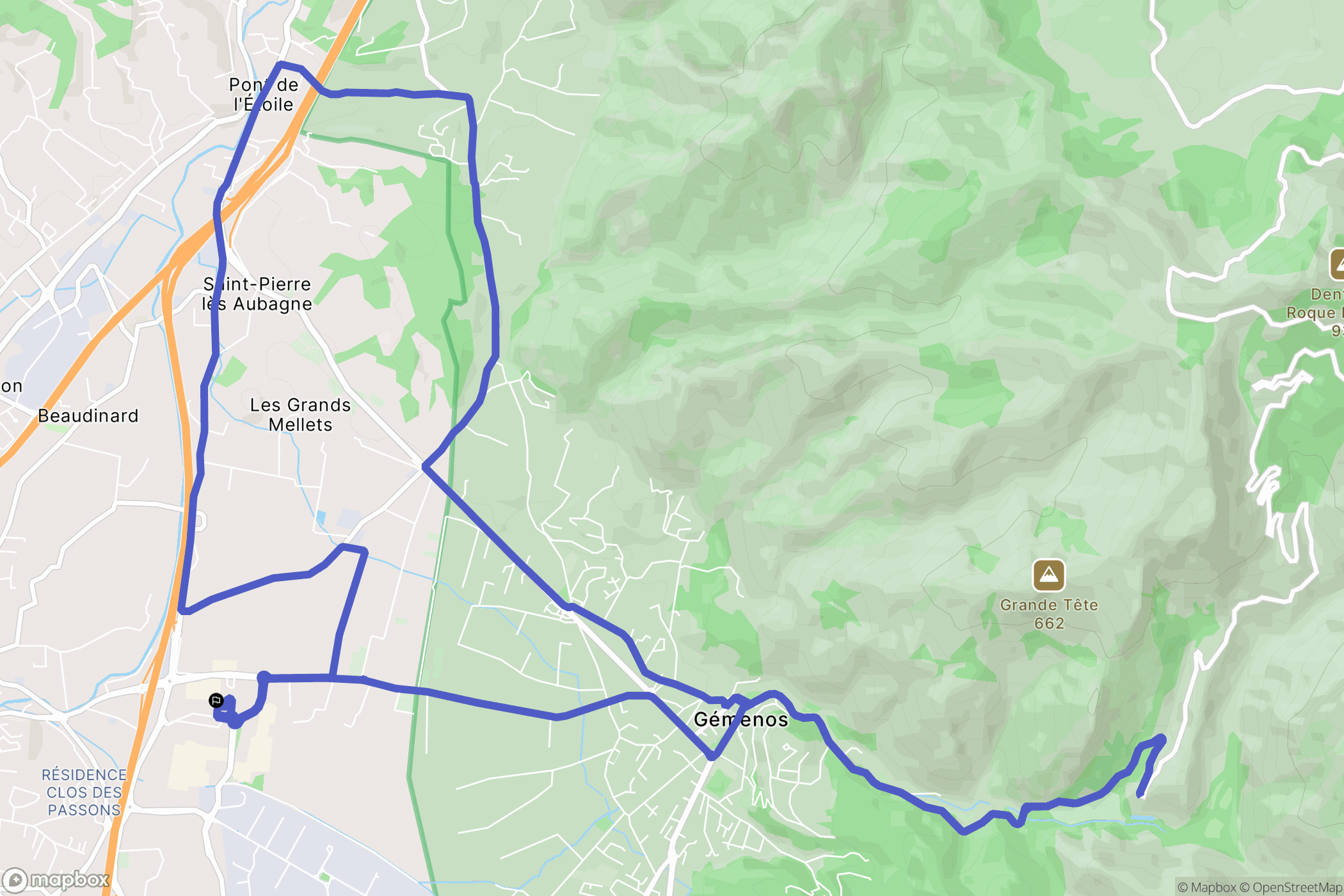 Aubagne : carte du parcours de randonnée - France