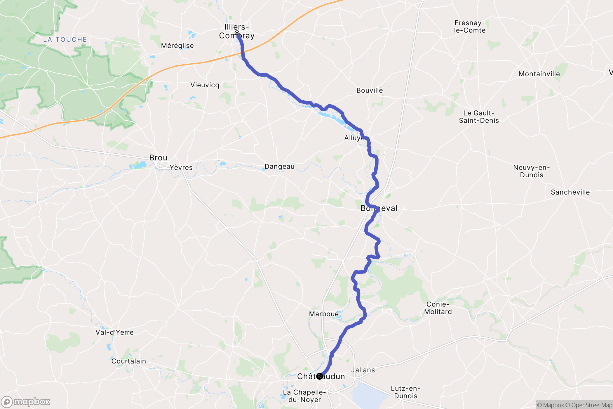 Illiers-Combray : carte du parcours de randonnée - France