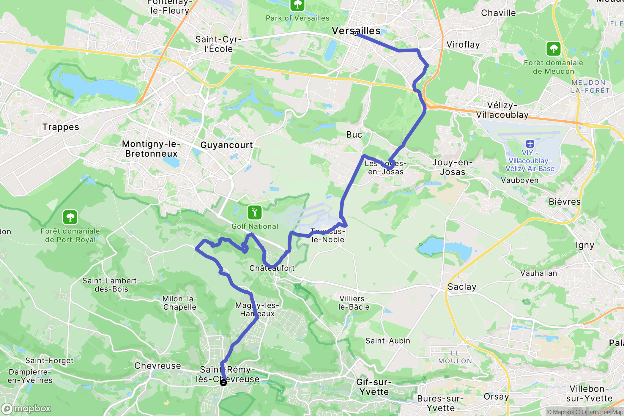 Versailles : carte du parcours de randonnée - France