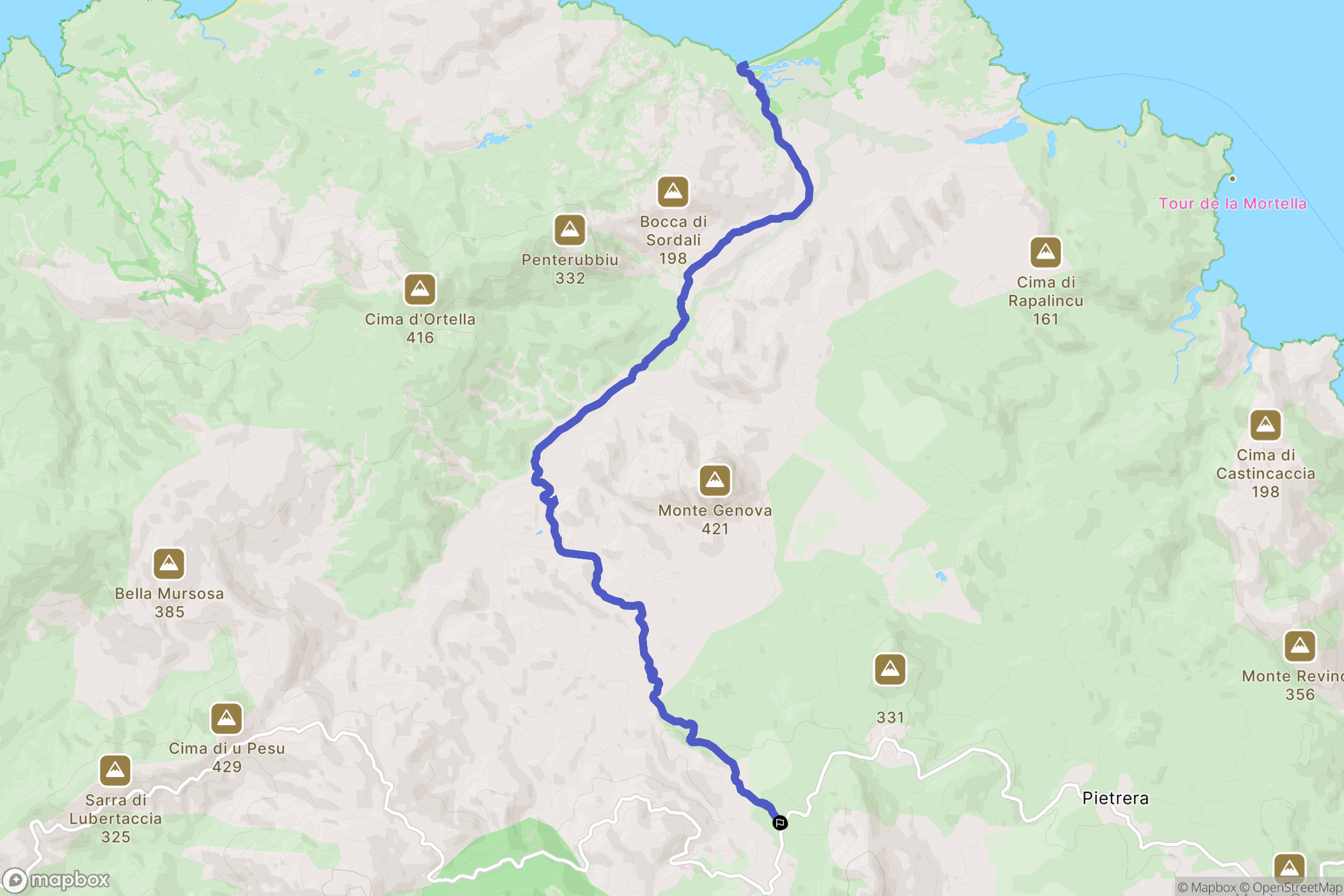 Santo-Pietro-di-Tenda : carte du parcours de randonnée - France