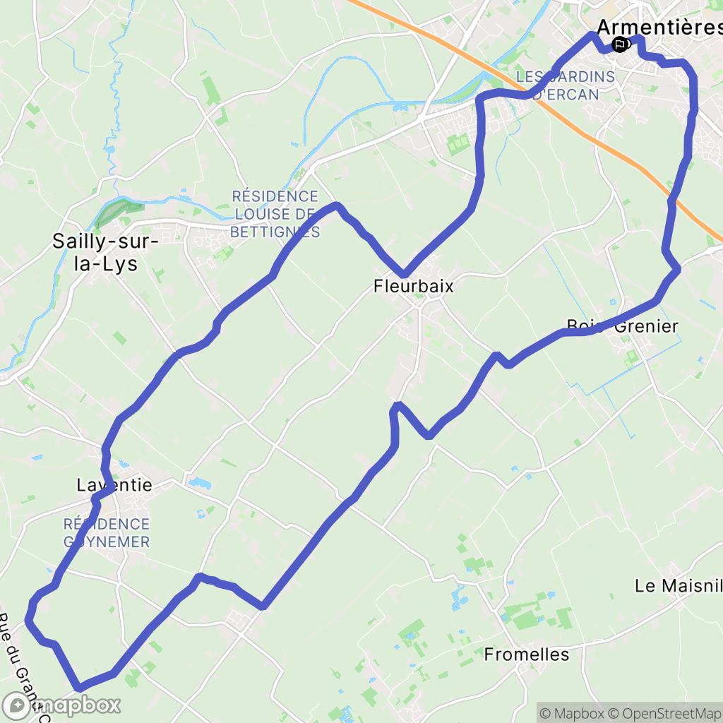 Armentières : carte du parcours de randonnée - France
