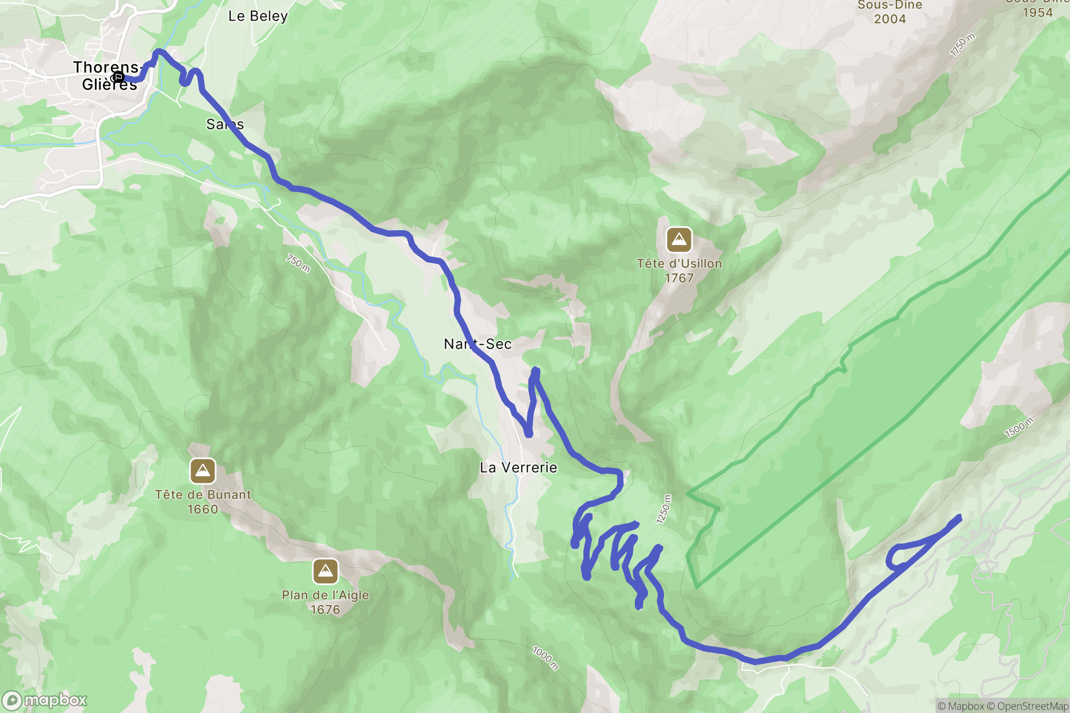 Fillière : carte du parcours de randonnée - France