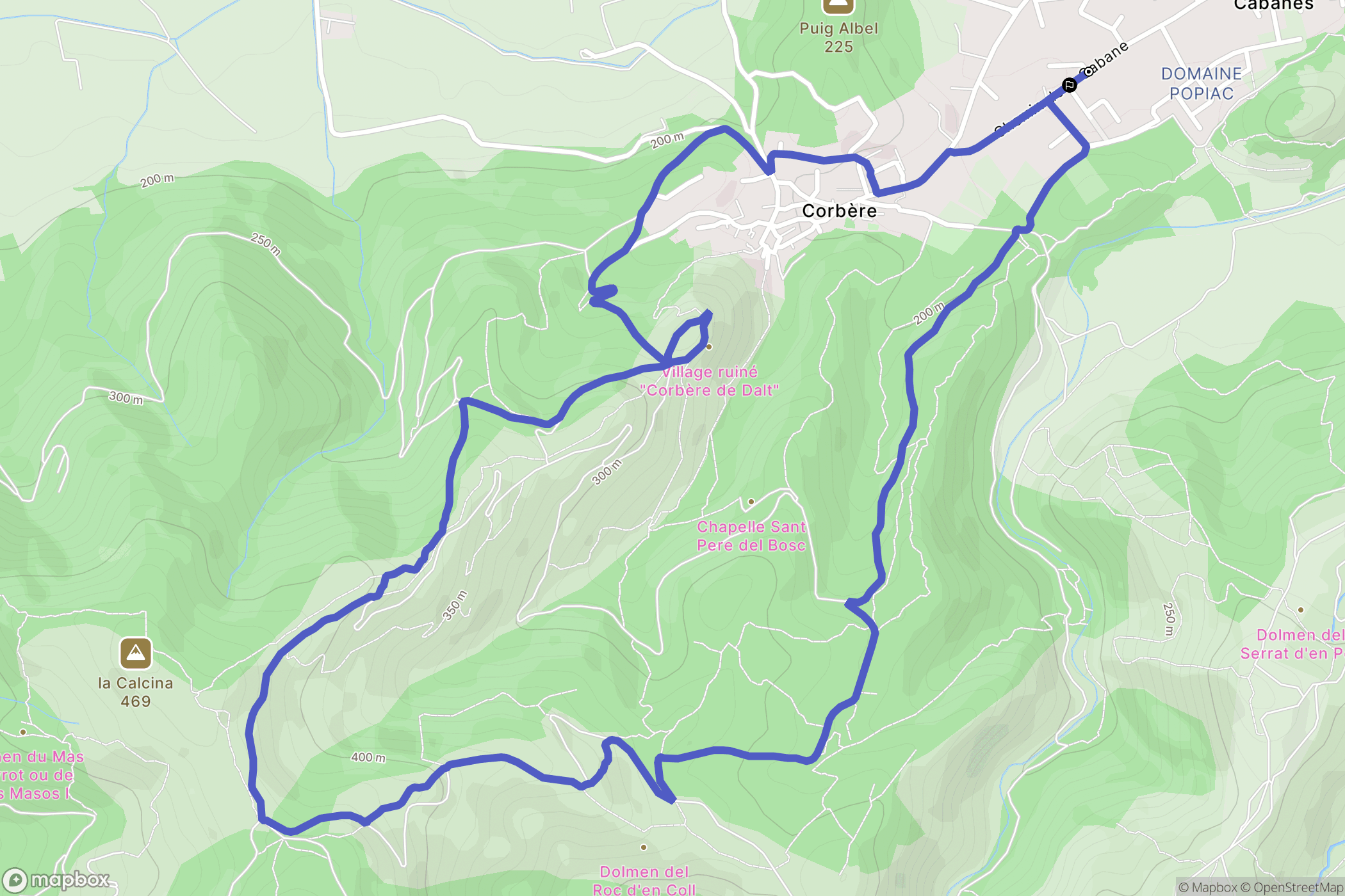 Corbère-les-Cabanes : carte du parcours de randonnée - France