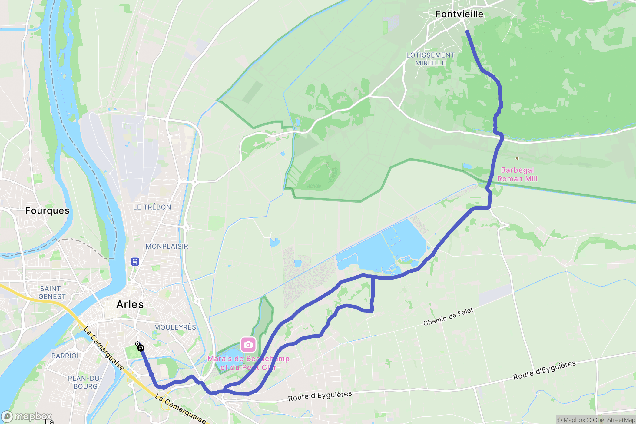 Arles : carte du parcours de randonnée - France