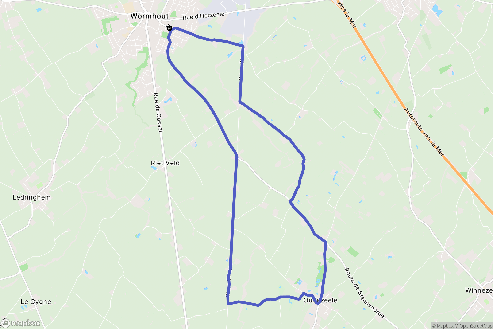 Wormhout : carte du parcours de randonnée - France