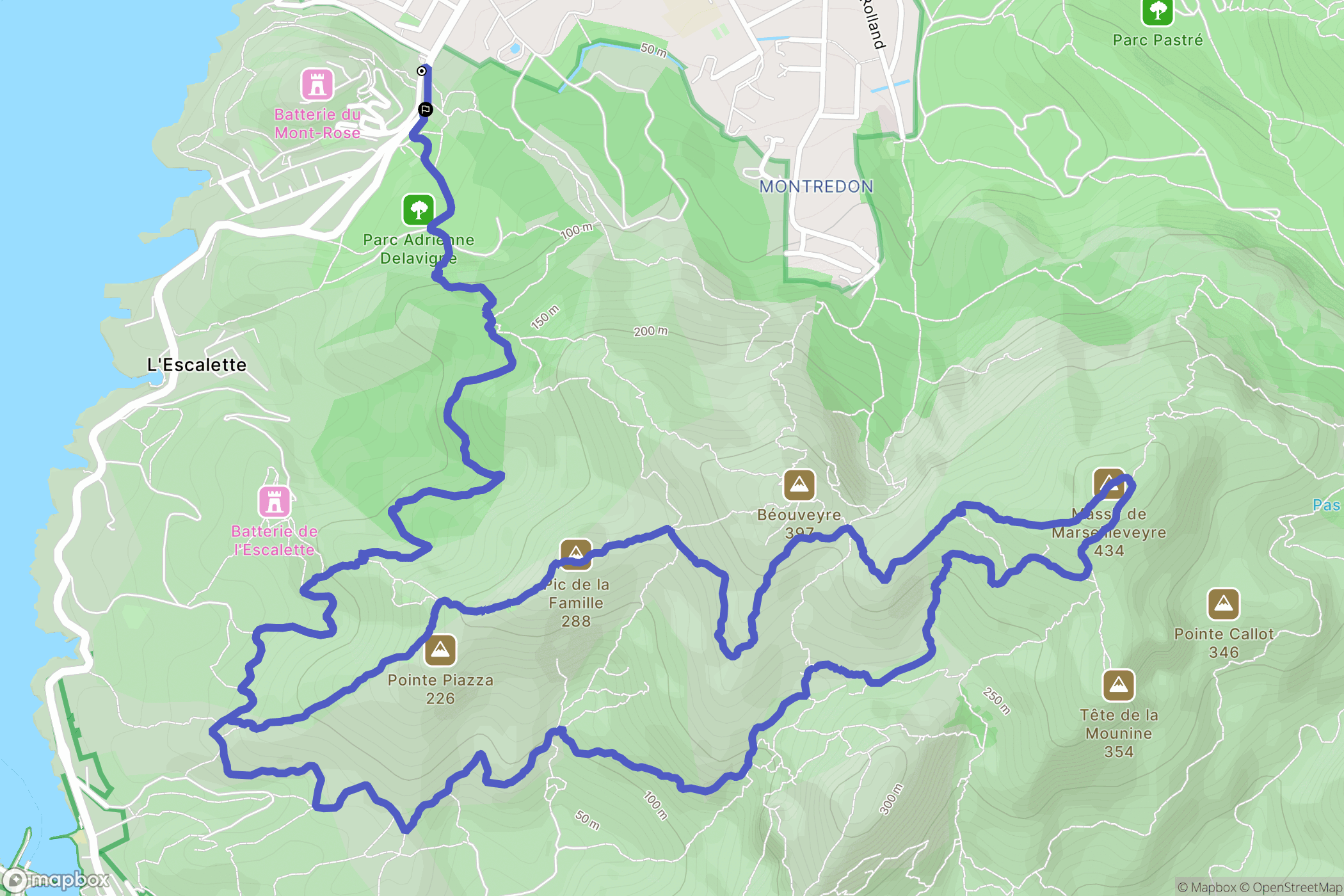 Marseille : carte du parcours de randonnée - France