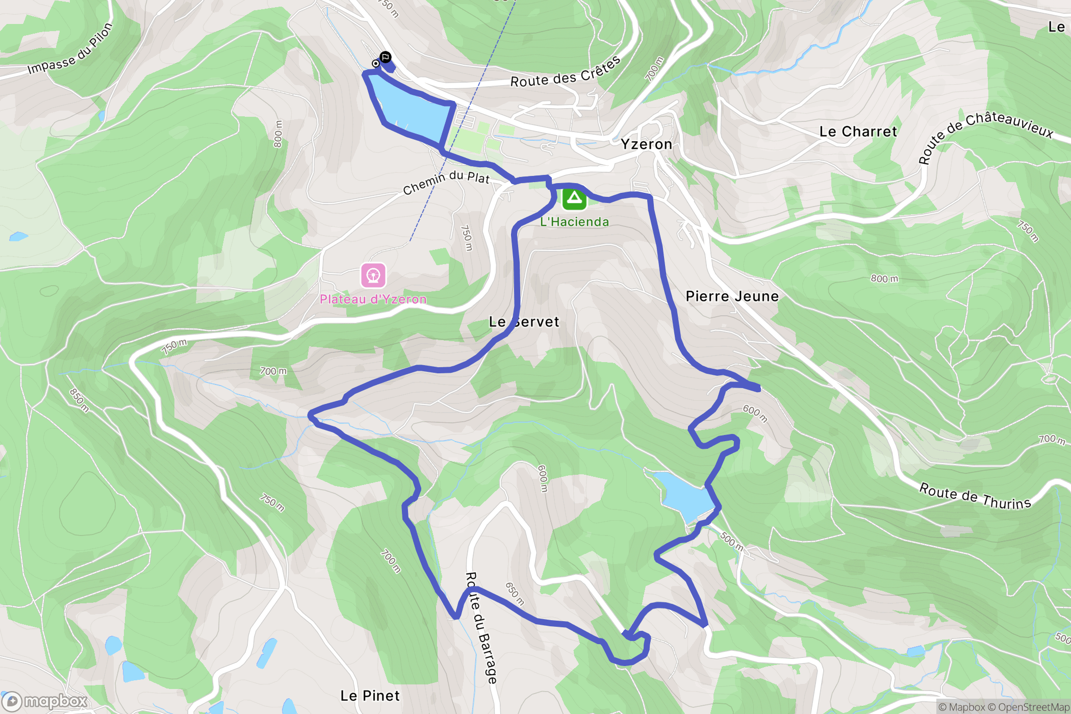 Yzeron : carte du parcours de randonnée - France