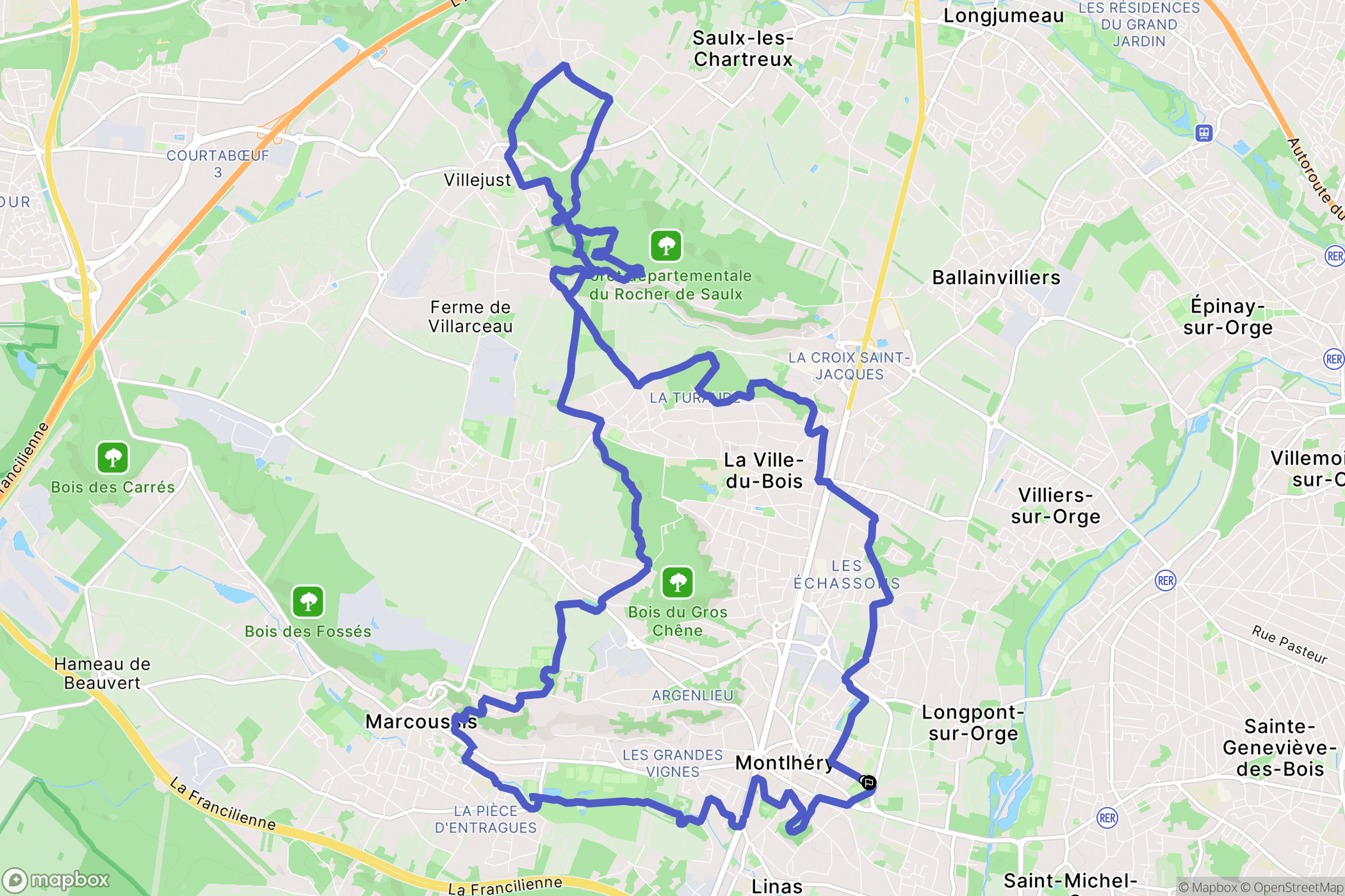 Montlhéry : carte du parcours de randonnée - France