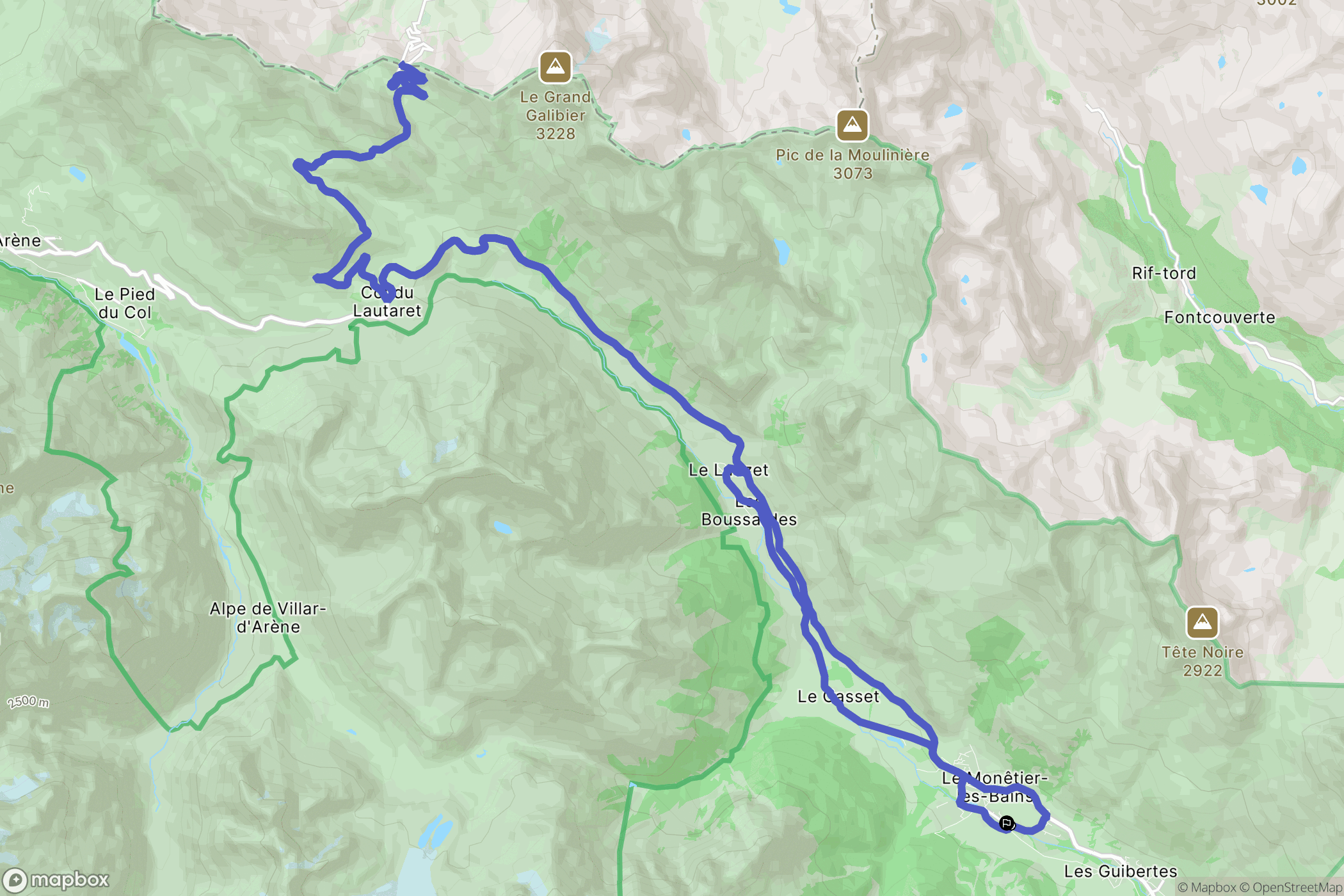 Le Monêtier-les-Bains : carte du parcours de randonnée - France