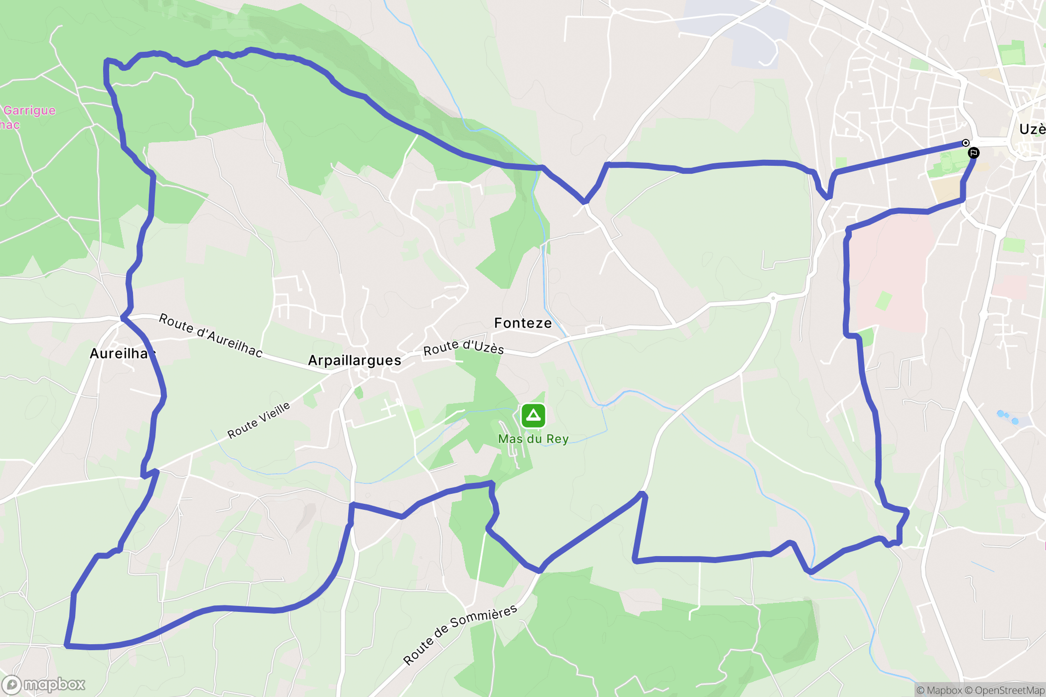 Uzès : carte du parcours de randonnée - France