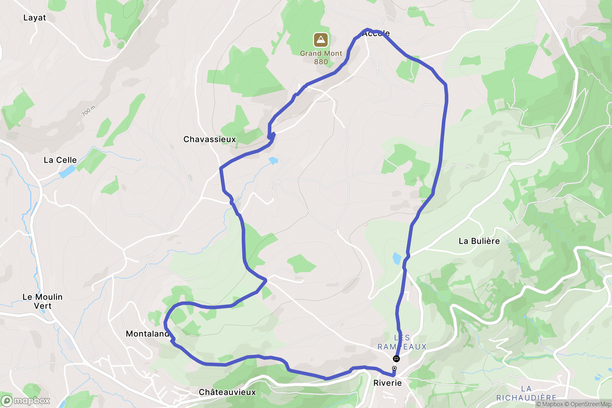 Riverie : carte du parcours de randonnée - France