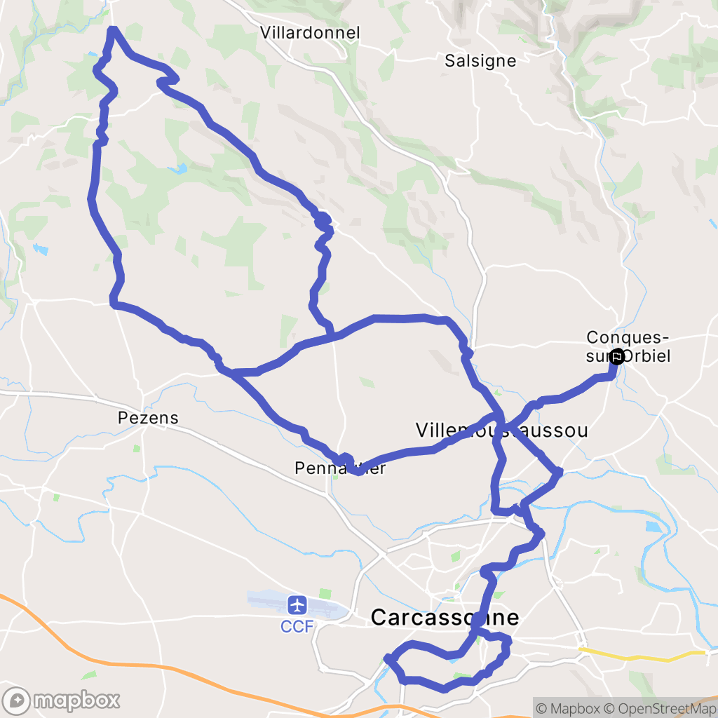 Conques-sur-Orbiel : carte du parcours de randonnée - France