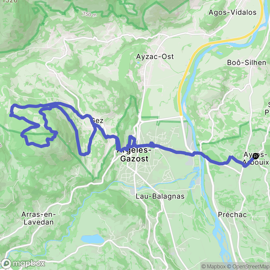 Ayros-Arbouix : carte du parcours de randonnée - France