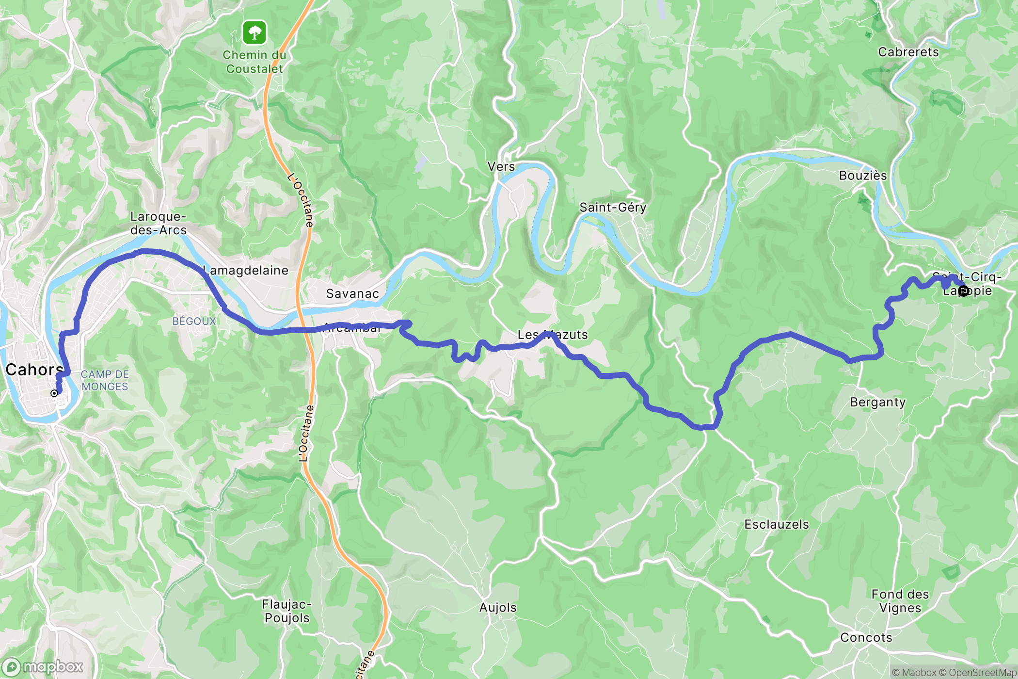 Cahors : carte du parcours de randonnée - France
