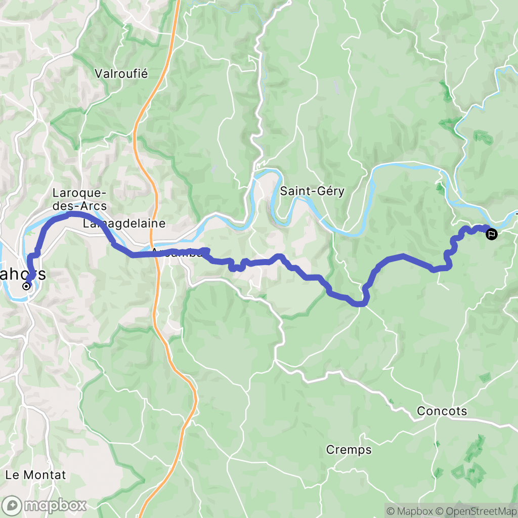 Cahors : carte du parcours de randonnée - France