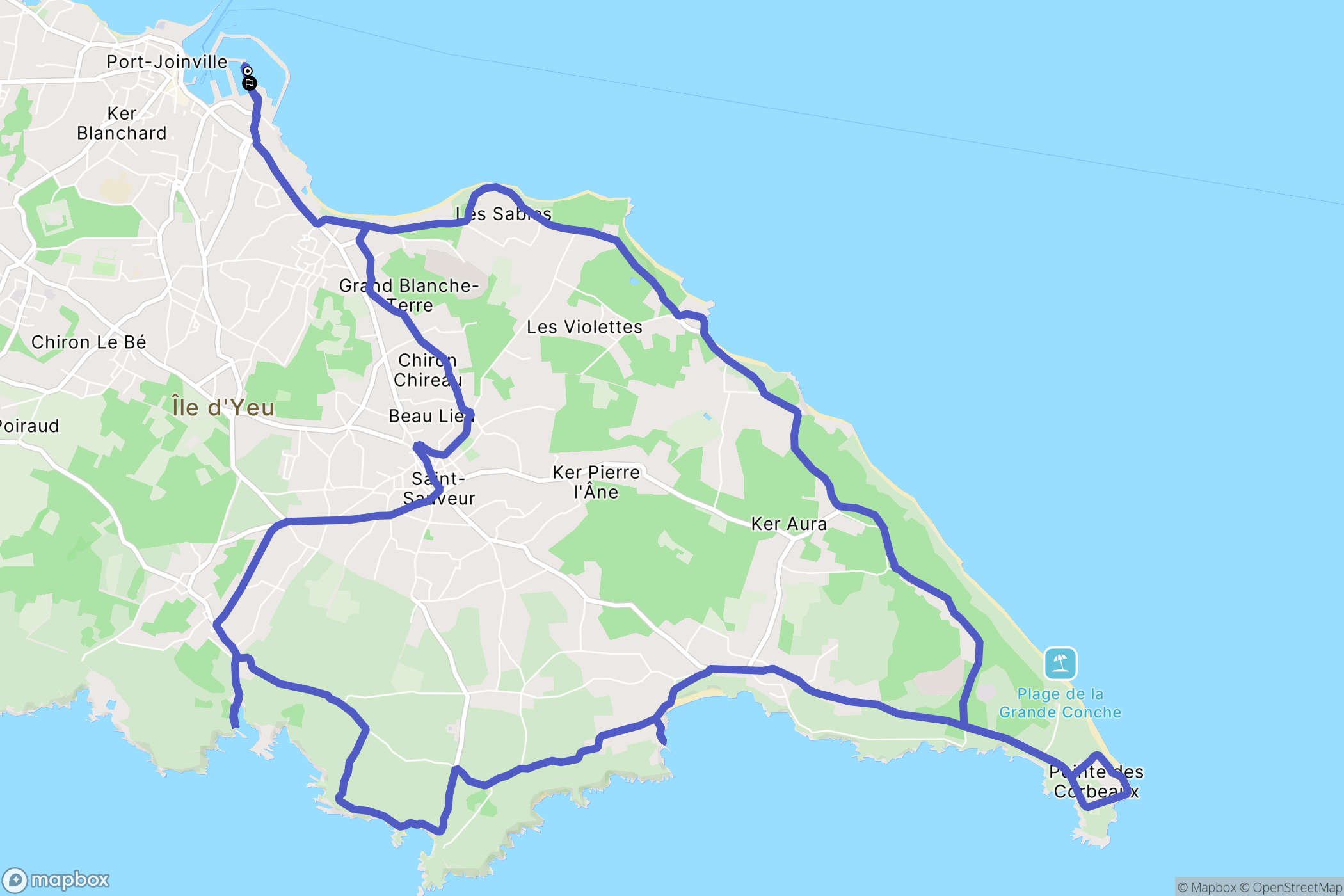 L'Île-d'Yeu : carte du parcours de randonnée - France