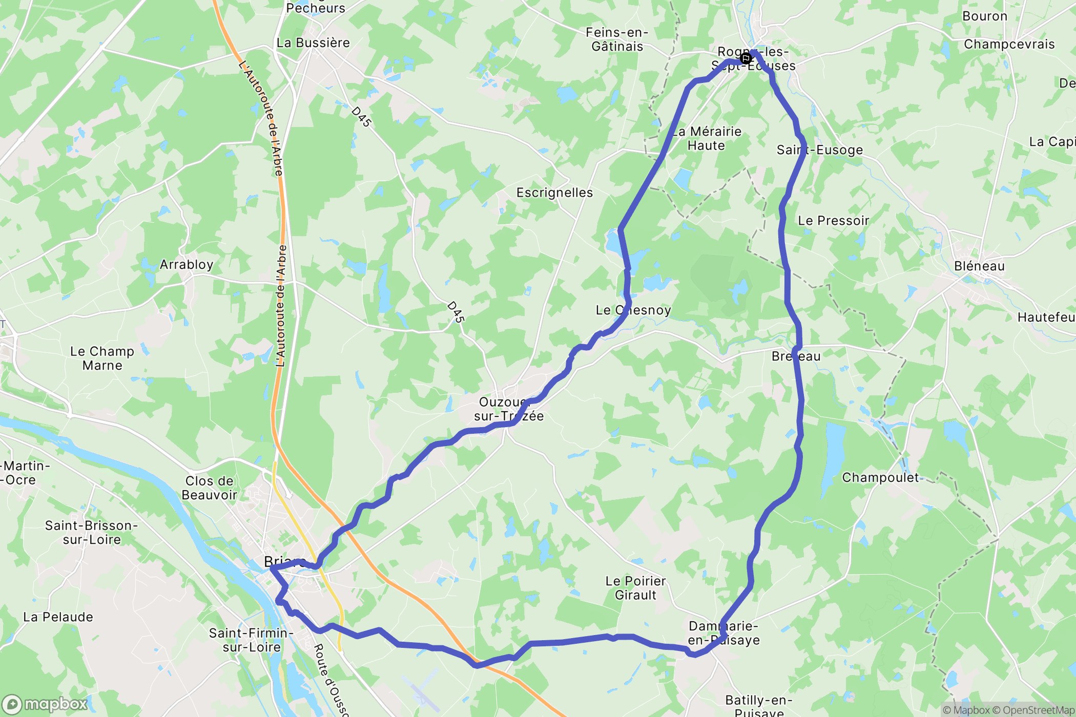 Rogny-les-Sept-Écluses : carte du parcours de randonnée - France