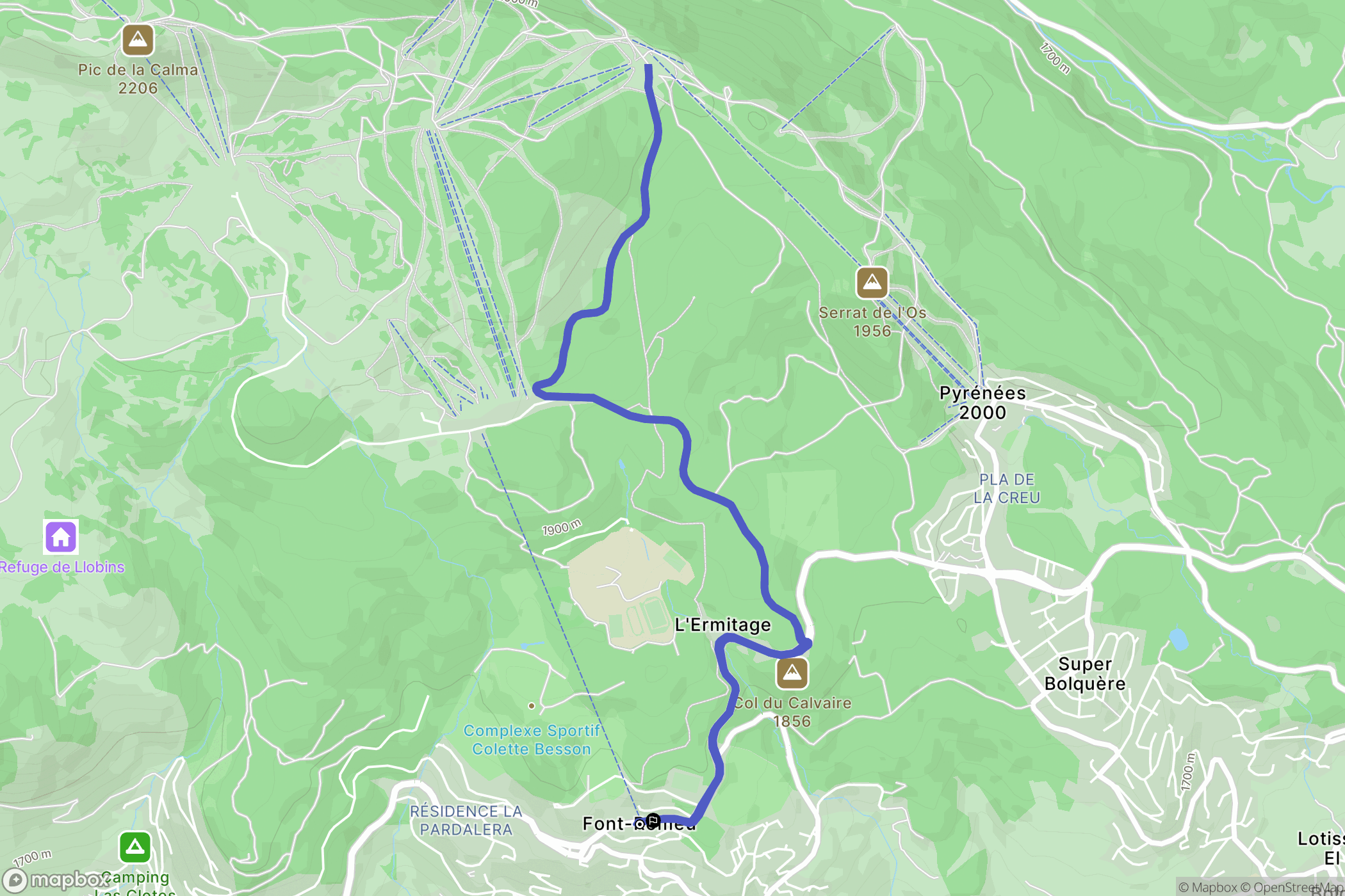 Font-Romeu-Odeillo-Via : carte du parcours de randonnée - France