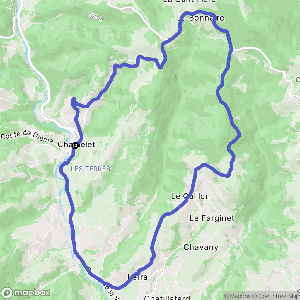Chamelet : carte du parcours de randonnée - France
