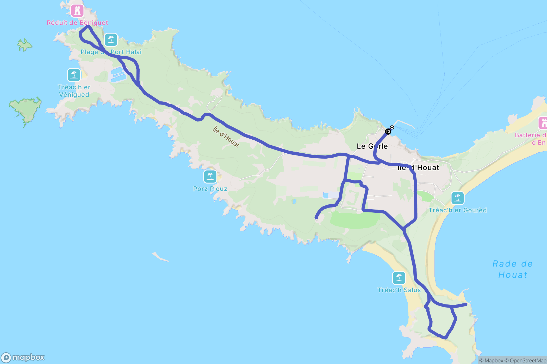 Île-d'Houat : carte du parcours de randonnée - France