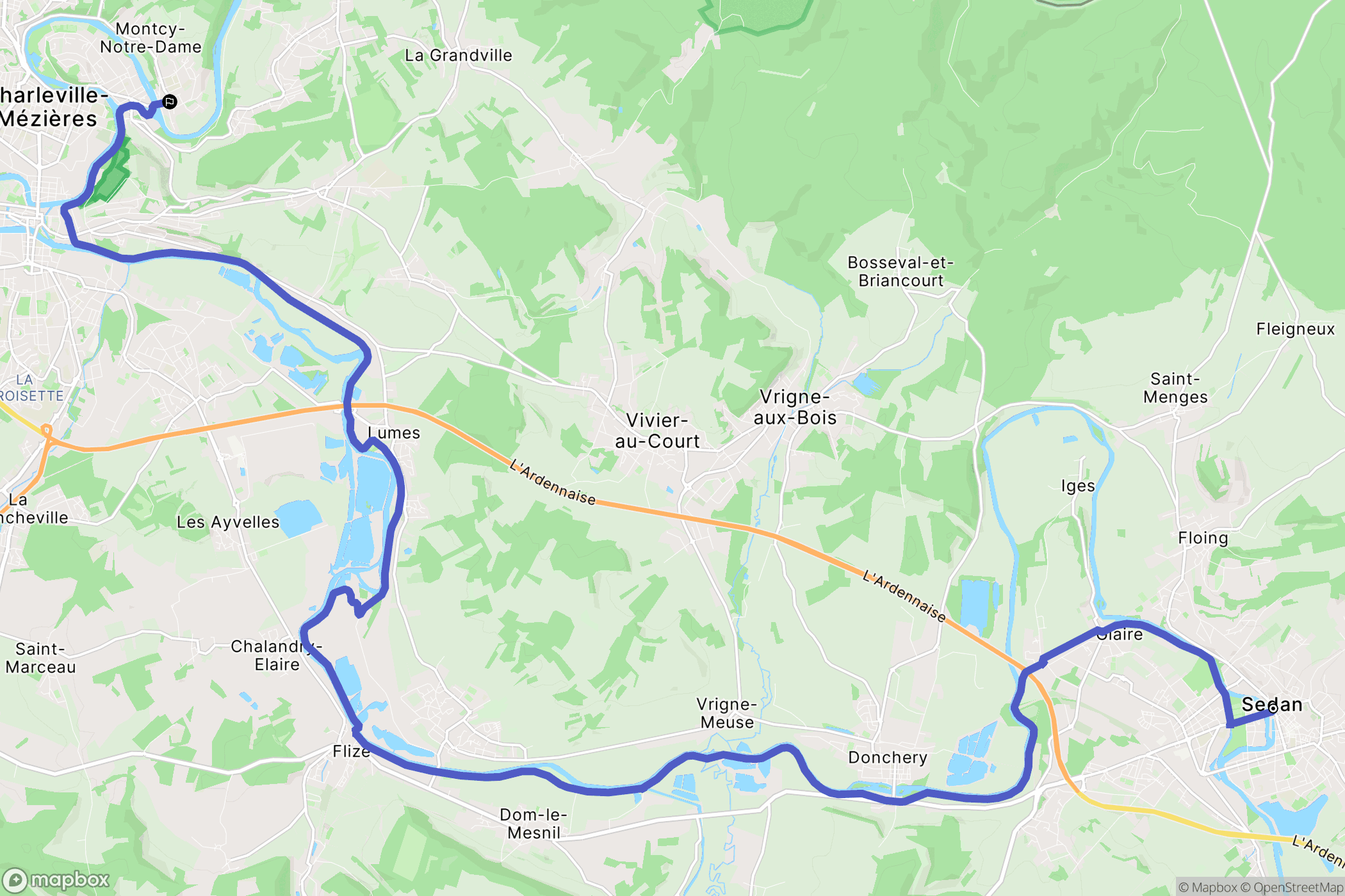 Sedan : carte du parcours de randonnée - France