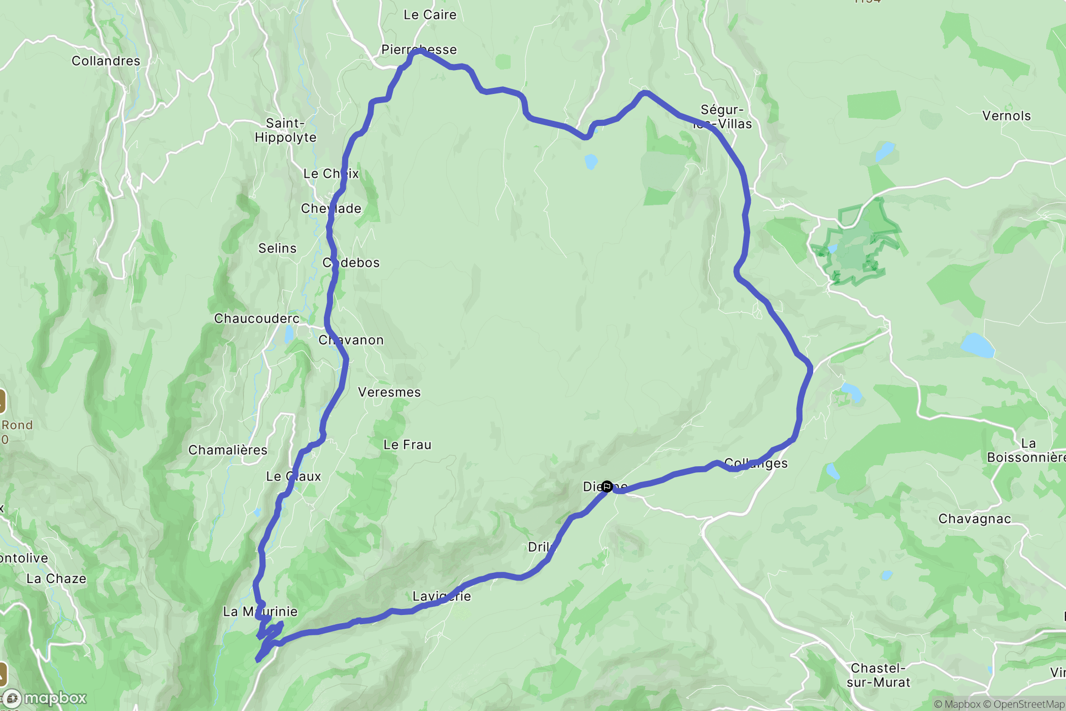 Dienne : carte du parcours de randonnée - France