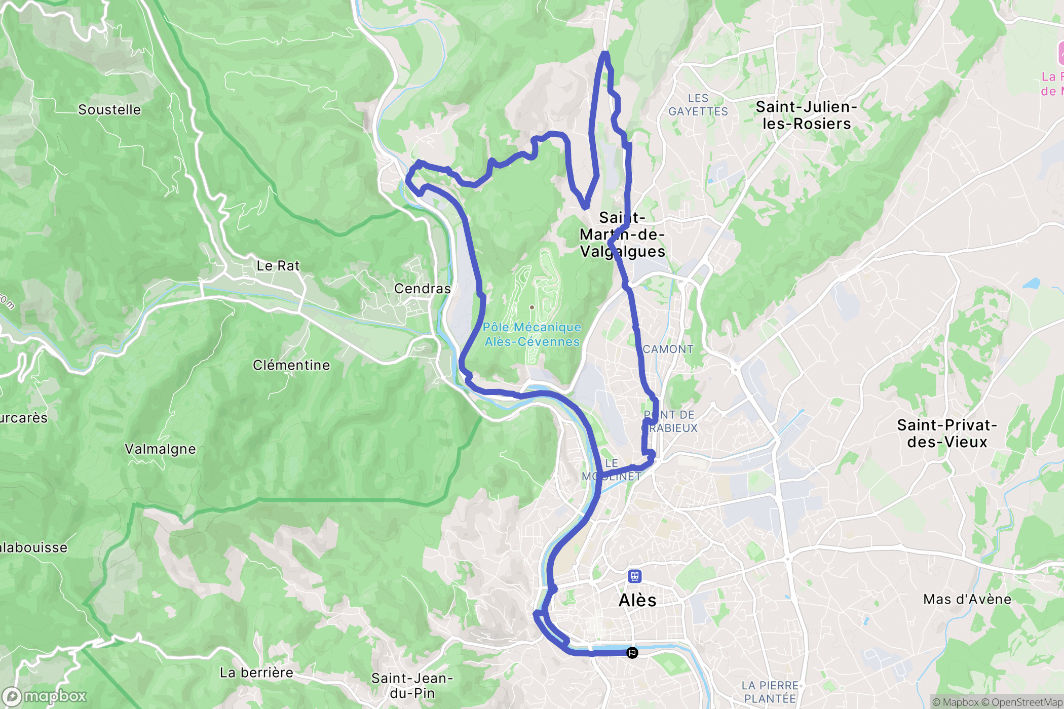 Alès : carte du parcours de randonnée - France