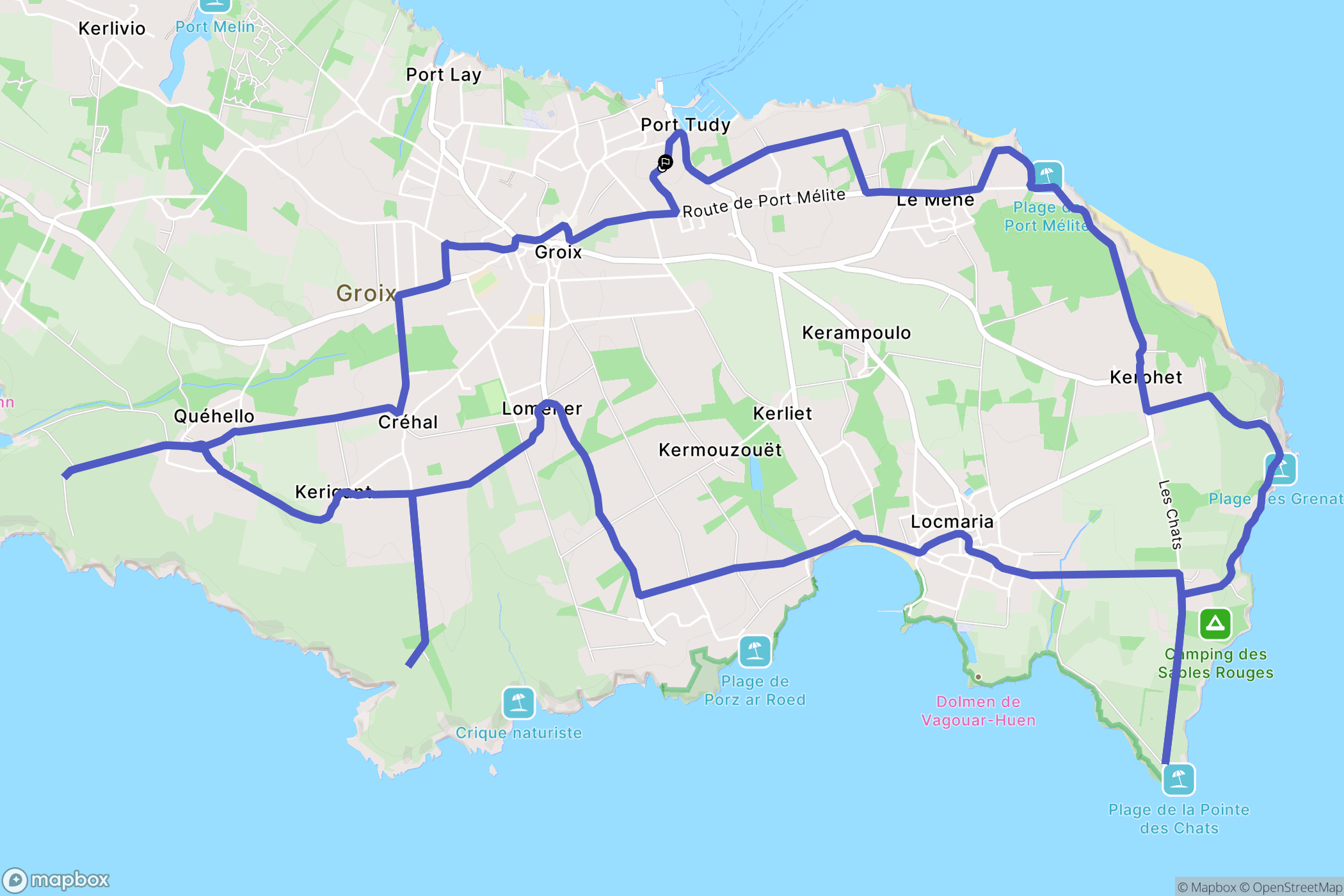 Groix : carte du parcours de randonnée - France