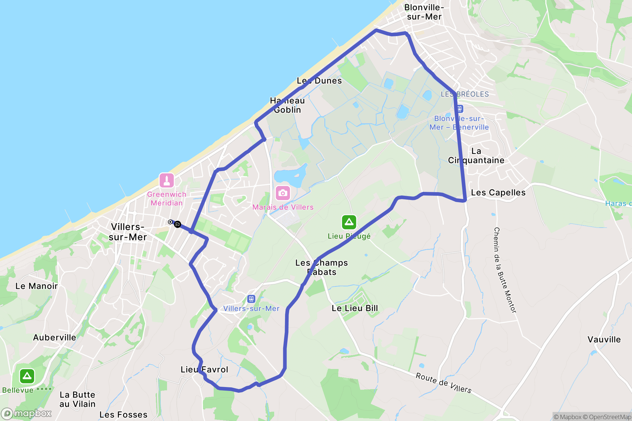 Villers-sur-Mer : carte du parcours de randonnée - France