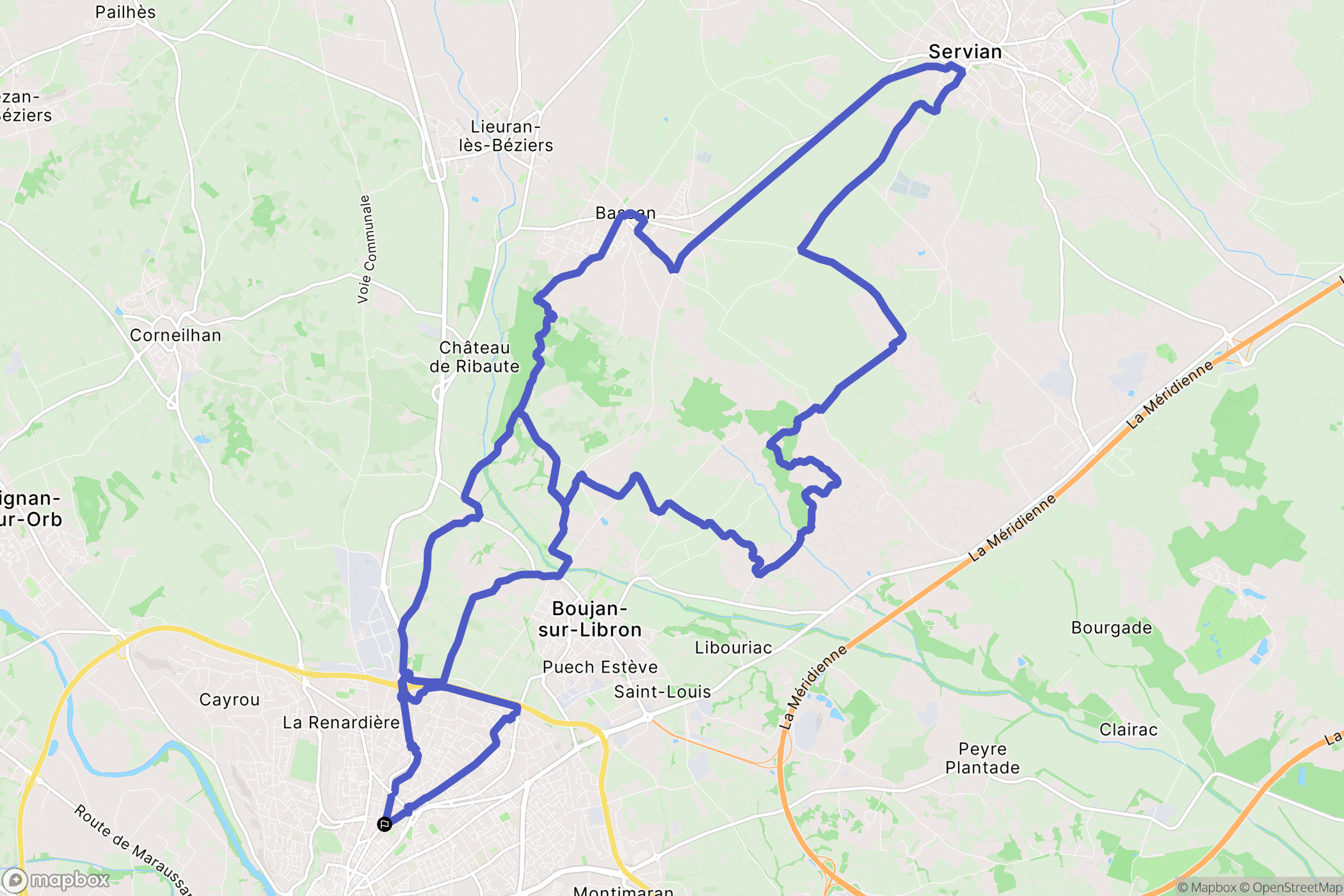 Béziers : carte du parcours de randonnée - France
