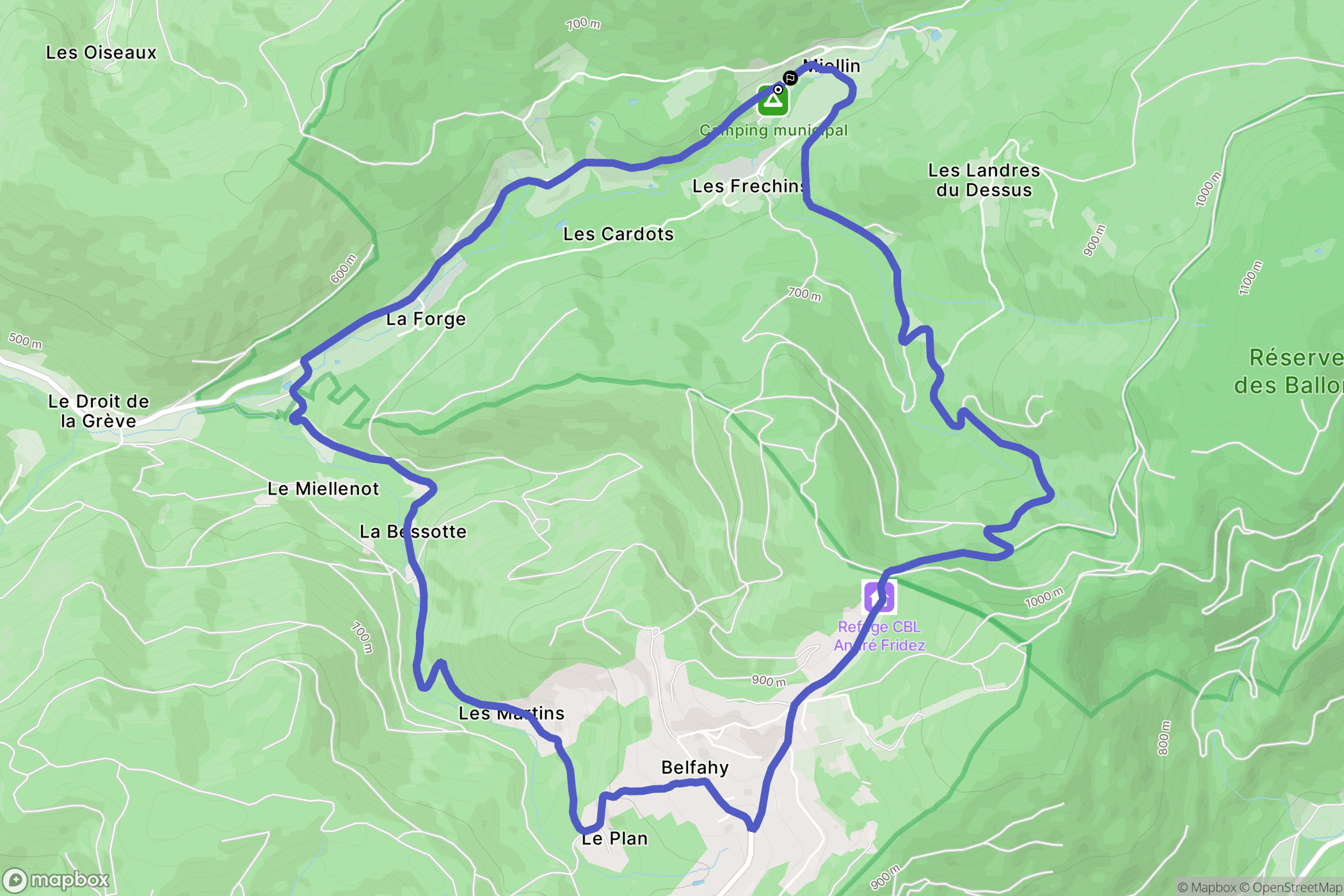 Servance-Miellin : carte du parcours de randonnée - France