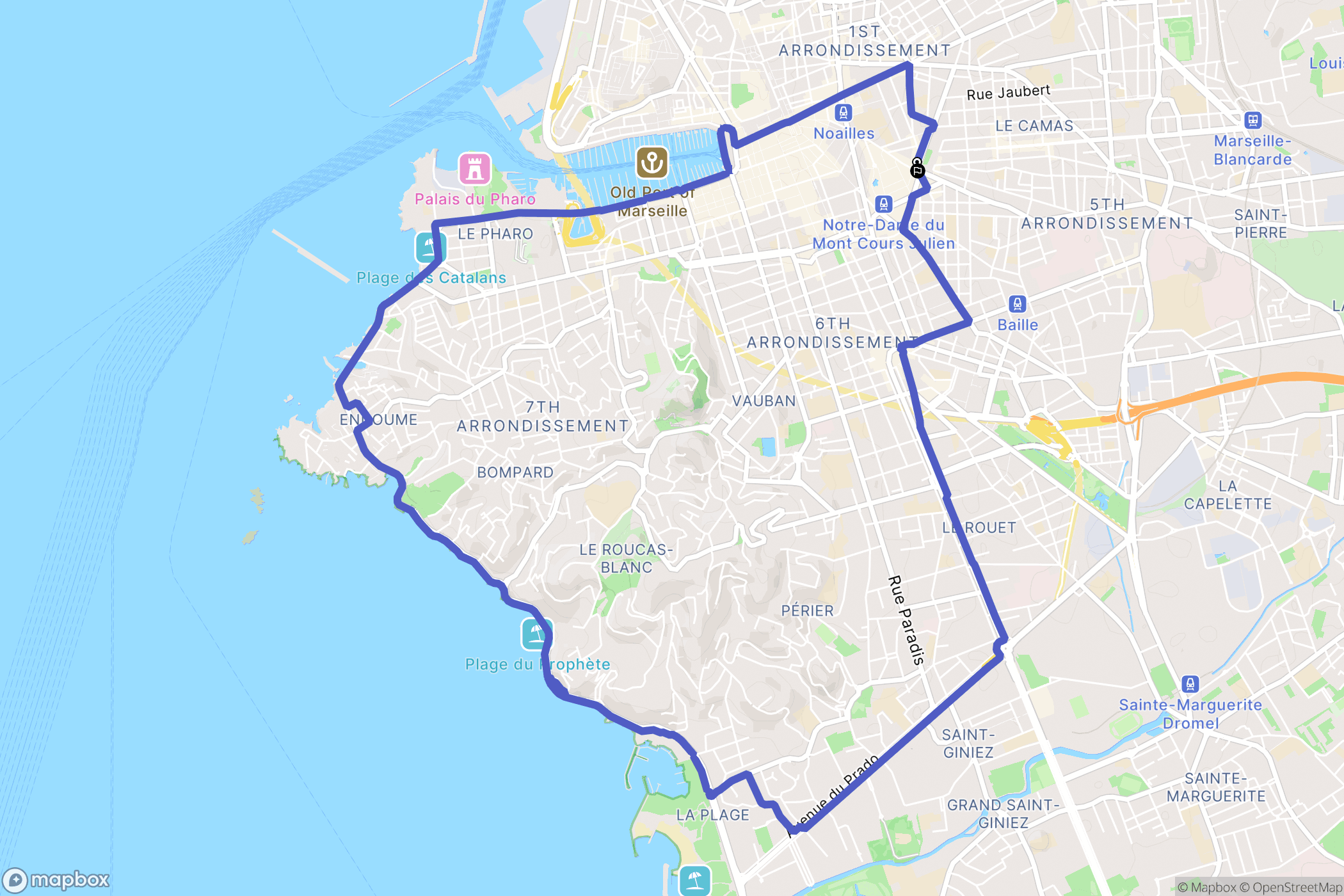 Marseille : carte du parcours de randonnée - France