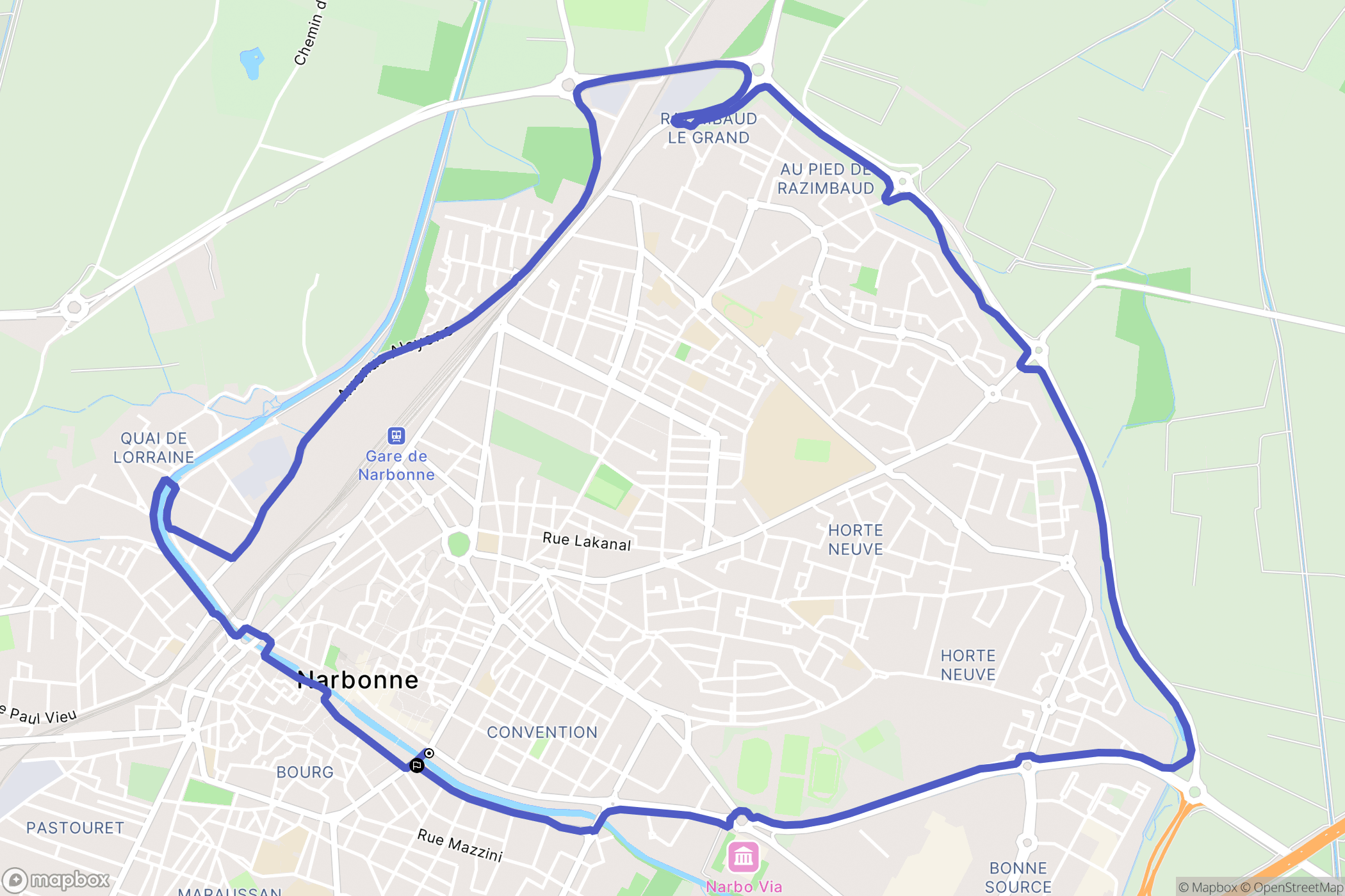 Narbonne : carte du parcours de randonnée - France