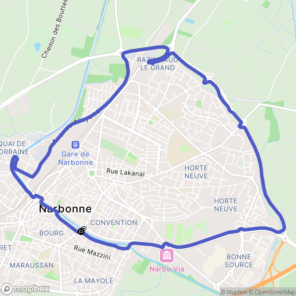 Narbonne : carte du parcours de randonnée - France