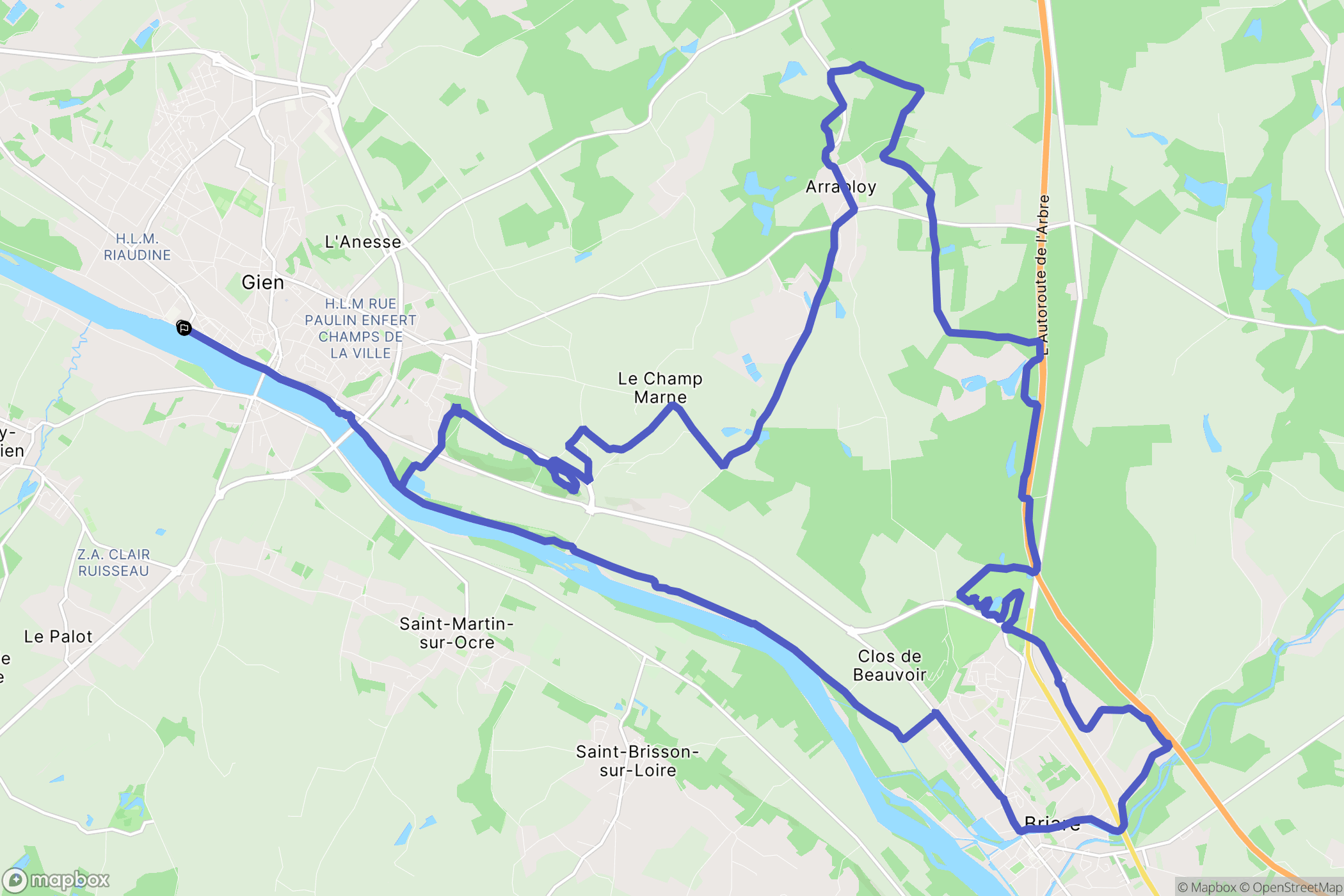 Gien : carte du parcours de randonnée - France