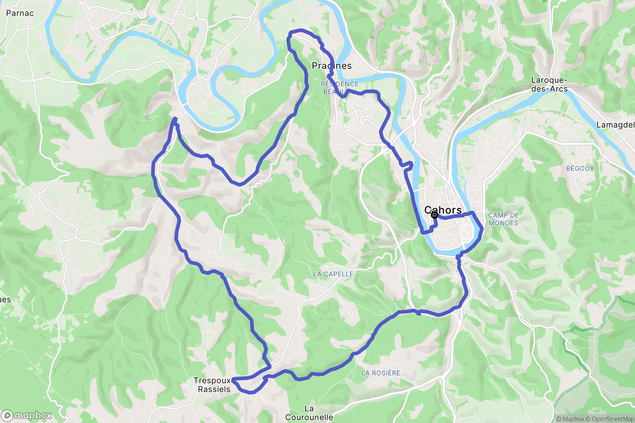 Cahors : carte du parcours de randonnée - France