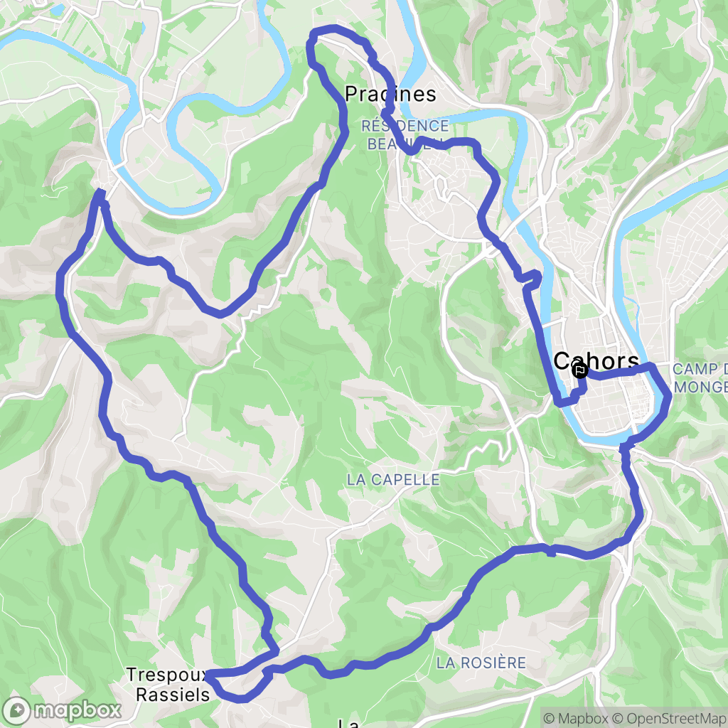 Cahors : carte du parcours de randonnée - France
