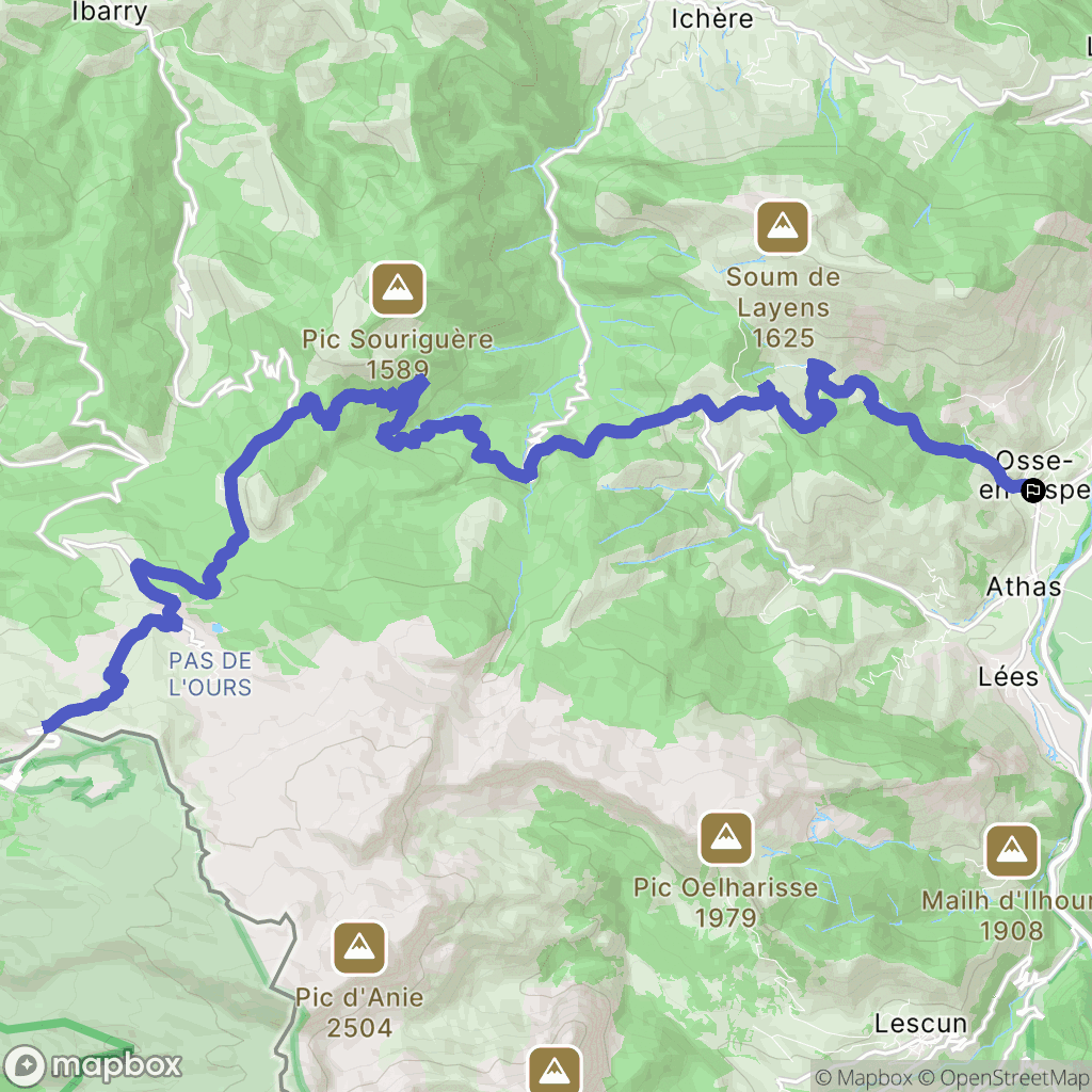 Osse-en-Aspe : carte du parcours de randonnée - France
