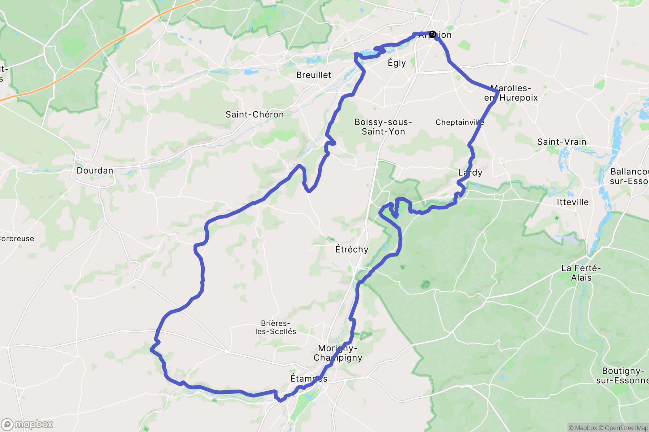 Arpajon : carte du parcours de randonnée - France