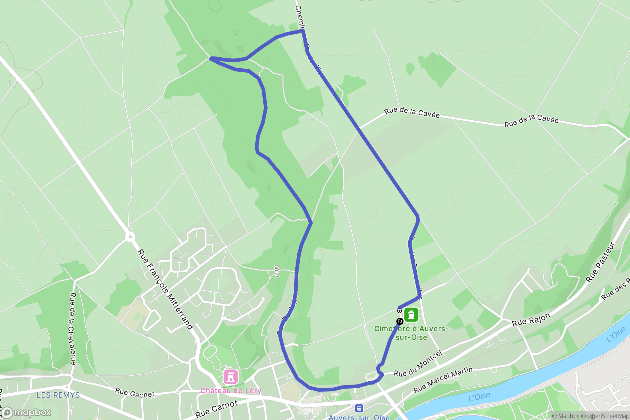 Auvers-sur-Oise : carte du parcours de randonnée - France