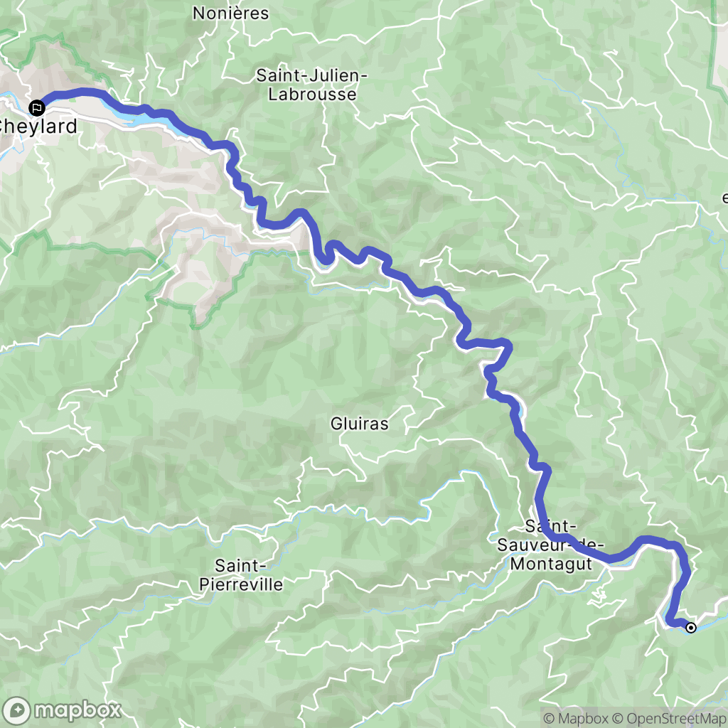 Les Ollières-sur-Eyrieux : carte du parcours de randonnée - France