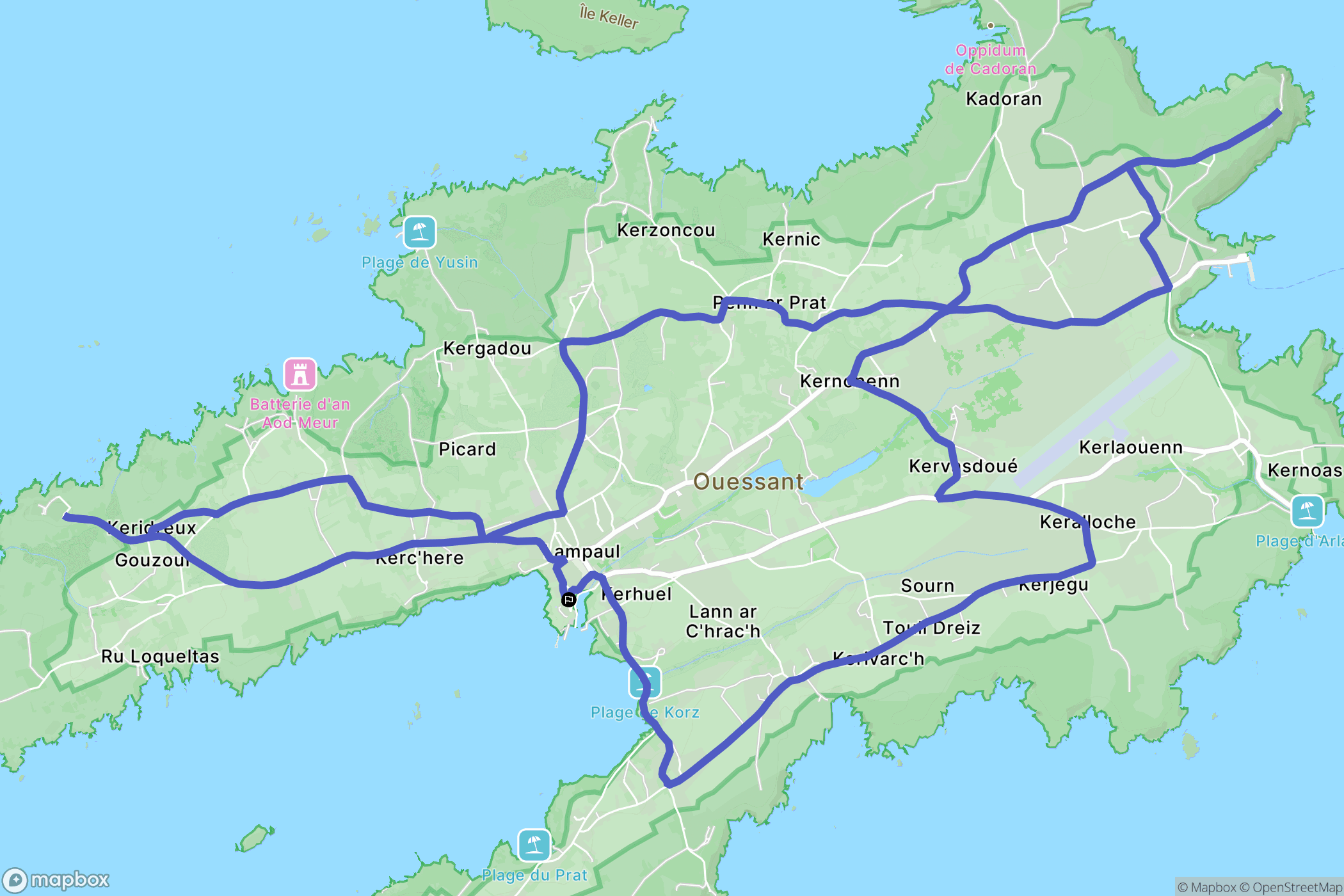 Ouessant : carte du parcours de randonnée - France